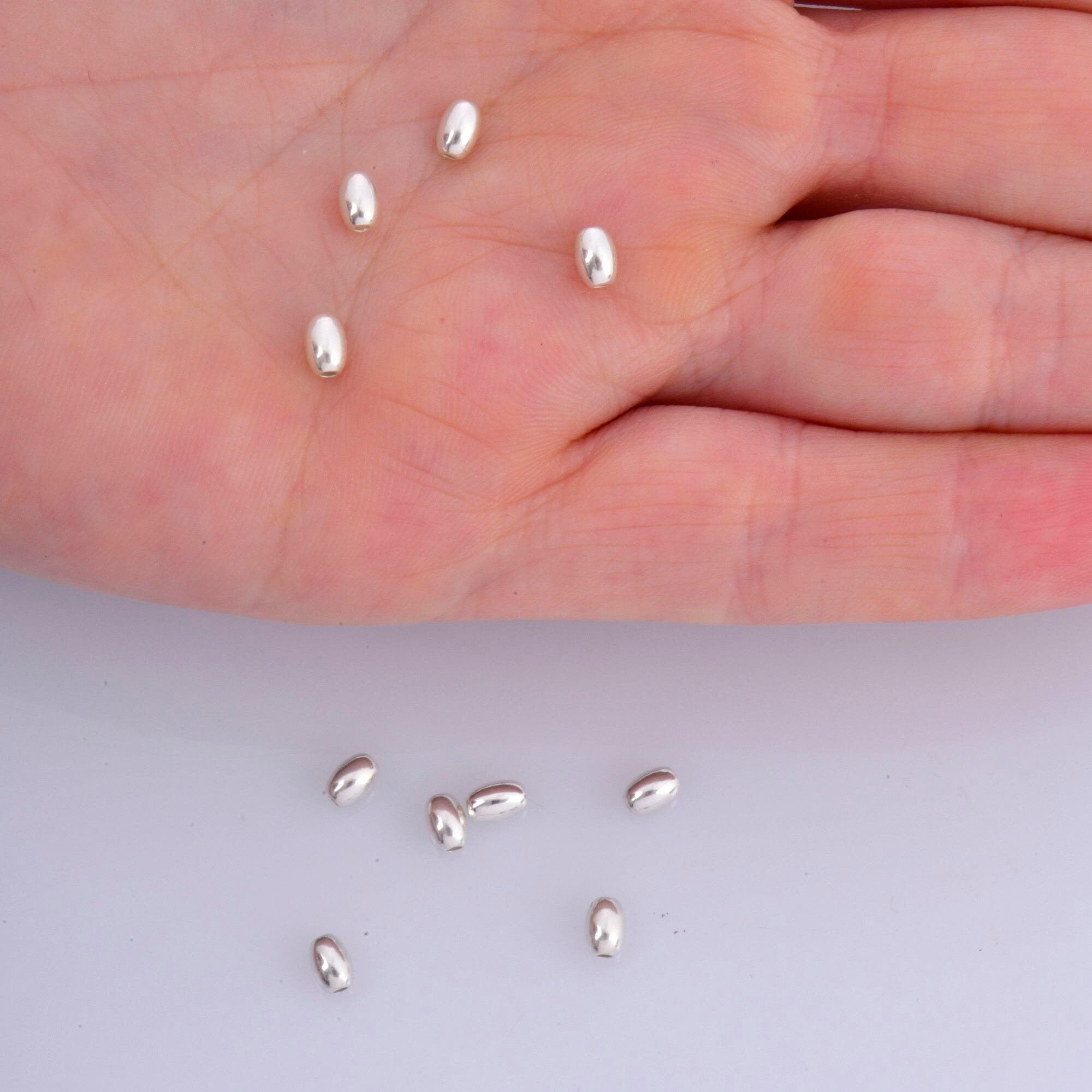 925 Sterling Silver Oval 4.5x3mm Beads, Solid Rice Beads, Seamless Olive Beads, Barrel Shape Bracelet Spacer Beads, Jewelry Supplies, M1A