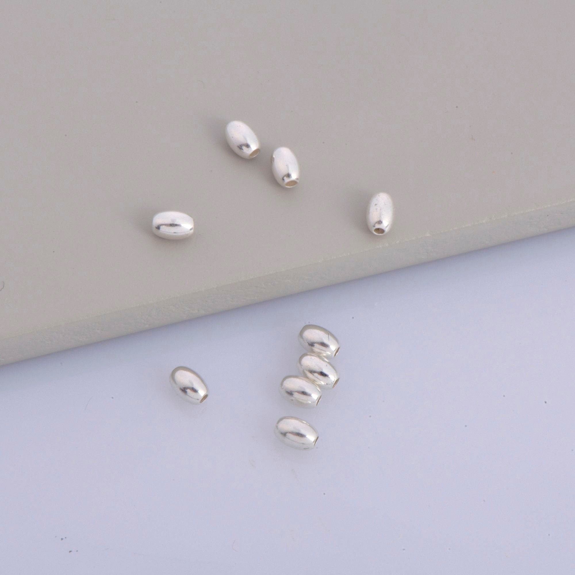 925 Sterling Silver Oval 4.5x3mm Beads, Solid Rice Beads, Seamless Olive Beads, Barrel Shape Bracelet Spacer Beads, Jewelry Supplies, M1A