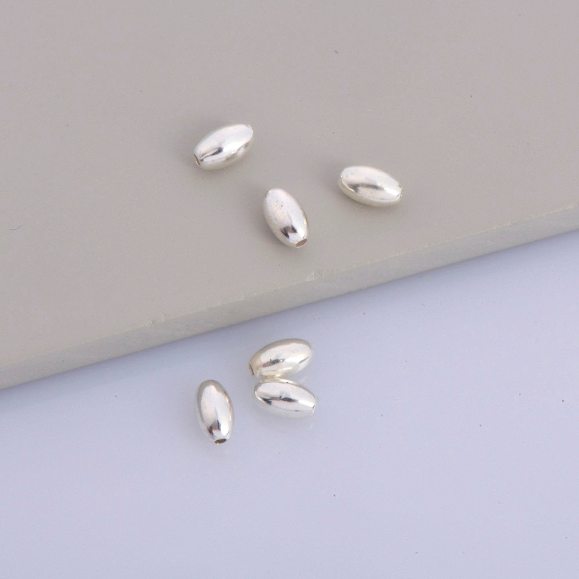 925 Sterling Silver 6.5x4mm Oval Beads, Rice Beads, Smooth Seamless Olive Beads, Barrel Shape Bracelet Spacer Beads, Jewelry Supplies, M1B
