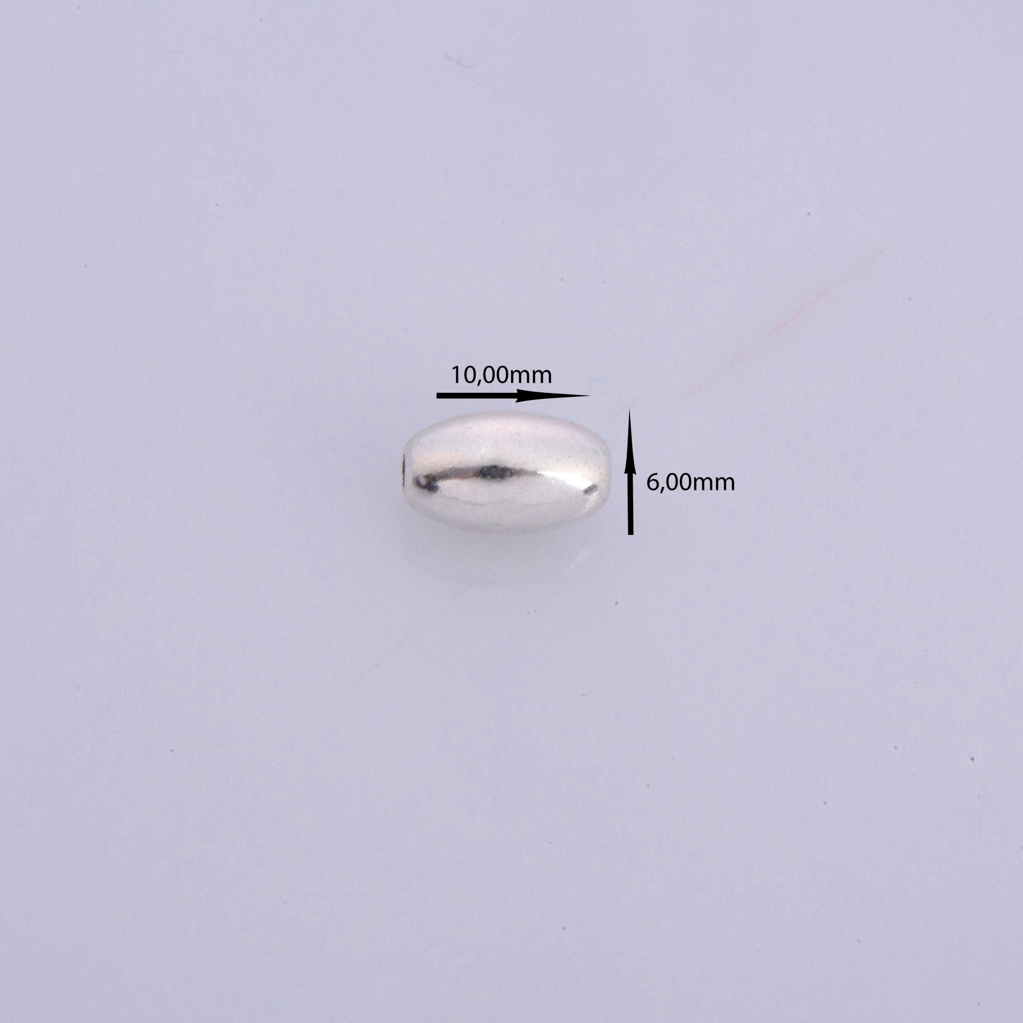 925 Sterling Silver Oval 10x6mm Beads, Solid Rice Beads, Seamless Olive Beads, Barrel Shape Bracelet Spacer Beads, Jewelry Supplies, M1D