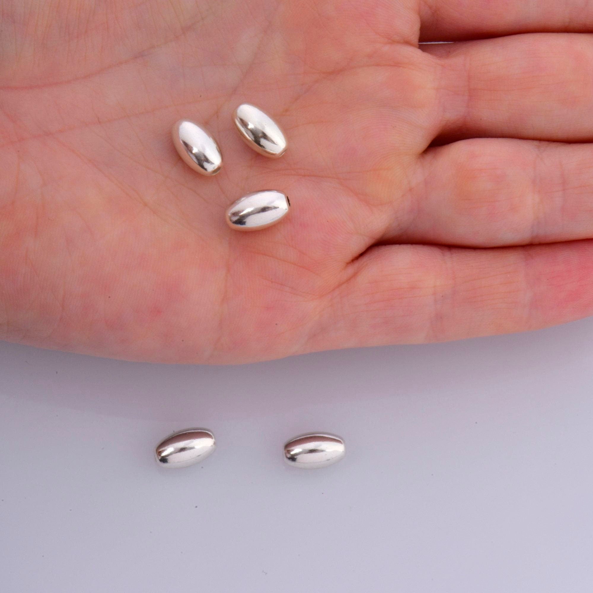 925 Sterling Silver Oval 10x6mm Beads, Solid Rice Beads, Seamless Olive Beads, Barrel Shape Bracelet Spacer Beads, Jewelry Supplies, M1D