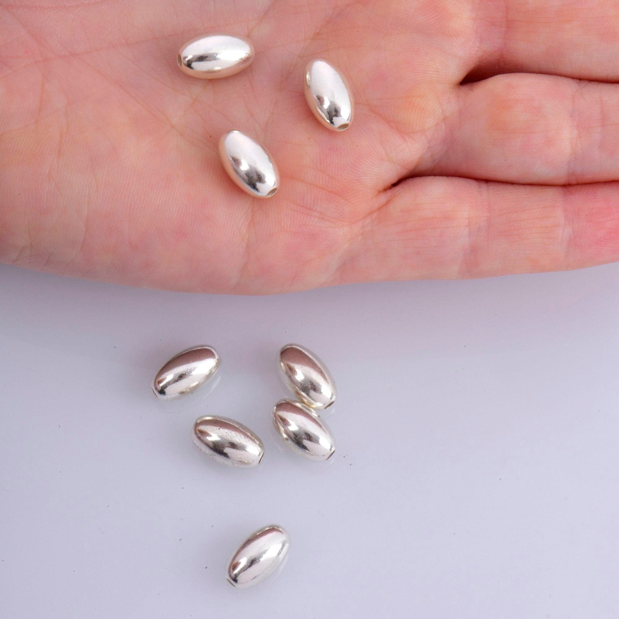 925 Sterling Silver Oval 12x7mm Beads, Solid 925 Rice Beads, Seamless Olive Beads, Barrel Shape Bracelet Spacer Beads, Jewelry Supplies, M1E