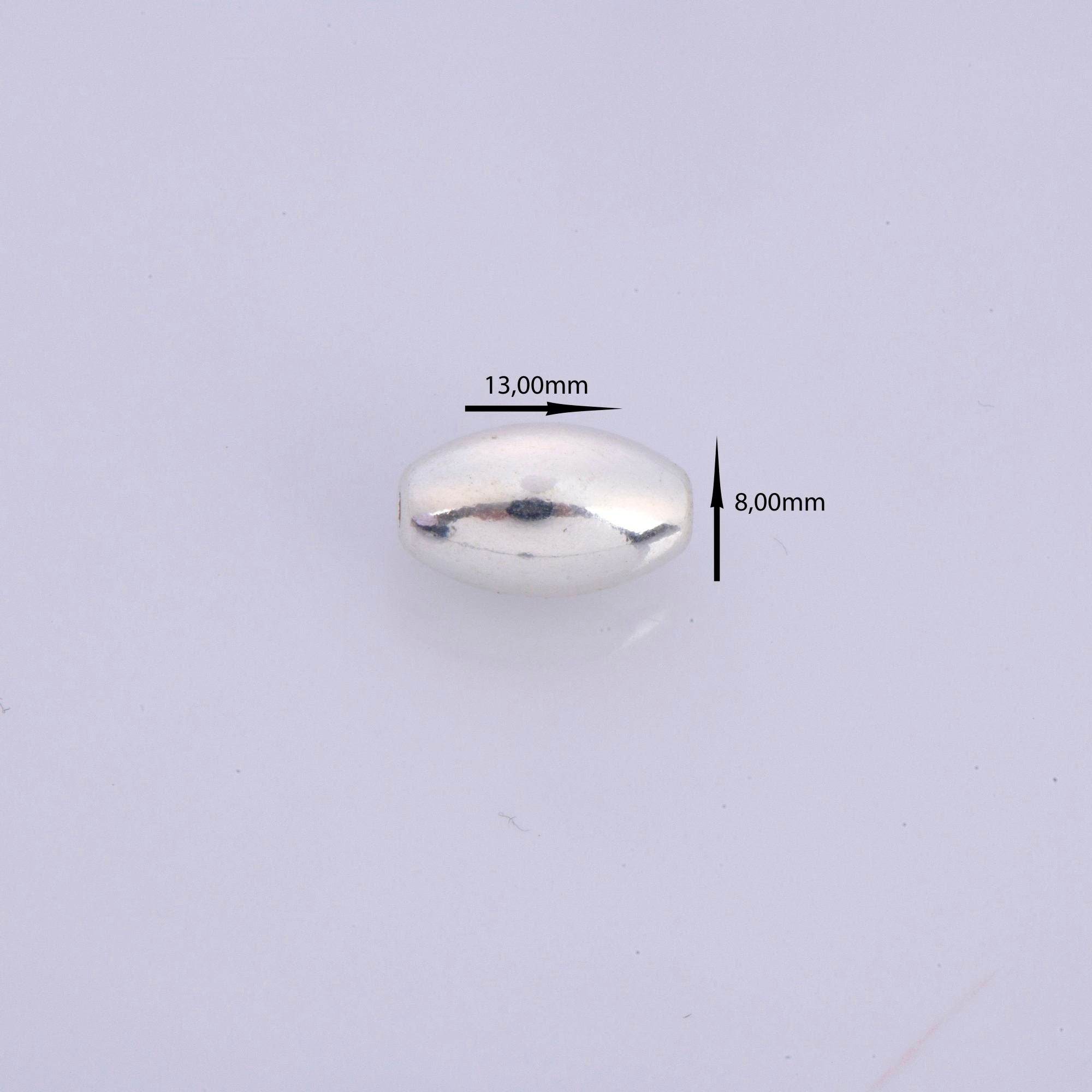 925 Sterling Silver Oval 13.5x8mm Beads, Solid Rice Beads, Seamless Olive Beads, Barrel Shape Bracelet Spacer Beads, Jewelry Supplies, M1F