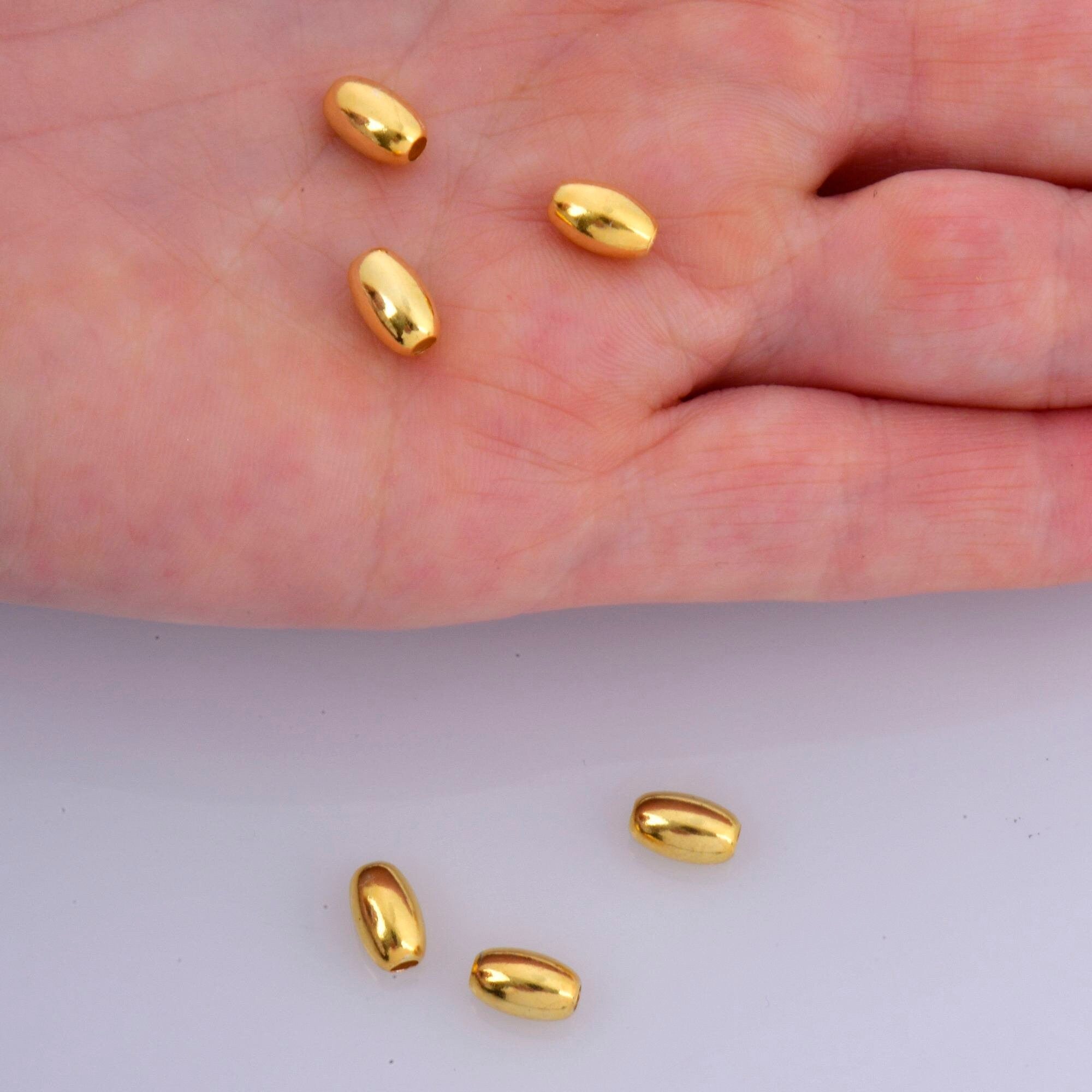 24K Gold 8x5mm Plated Rice Shape Beads, 925 Silver Oval Beads in 24K Gold Vermeil, Smooth Seamless Olive Beads, Jewelry Supplies, VM1C