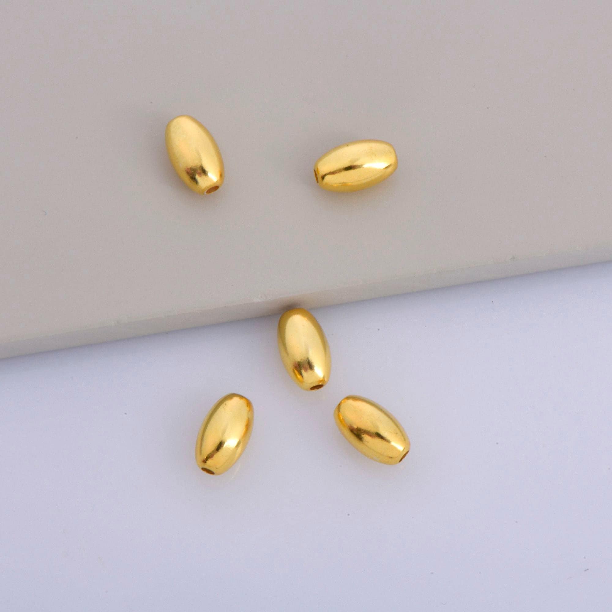 24K Gold 10x6mm Plated Rice Shape Beads, 925 Silver Oval Beads in 24K Gold Vermeil, Smooth Seamless Olive Beads, Jewelry Supplies, VM1D