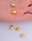24K Gold 10x6mm Plated Rice Shape Beads, 925 Silver Oval Beads in 24K Gold Vermeil, Smooth Seamless Olive Beads, Jewelry Supplies, VM1D