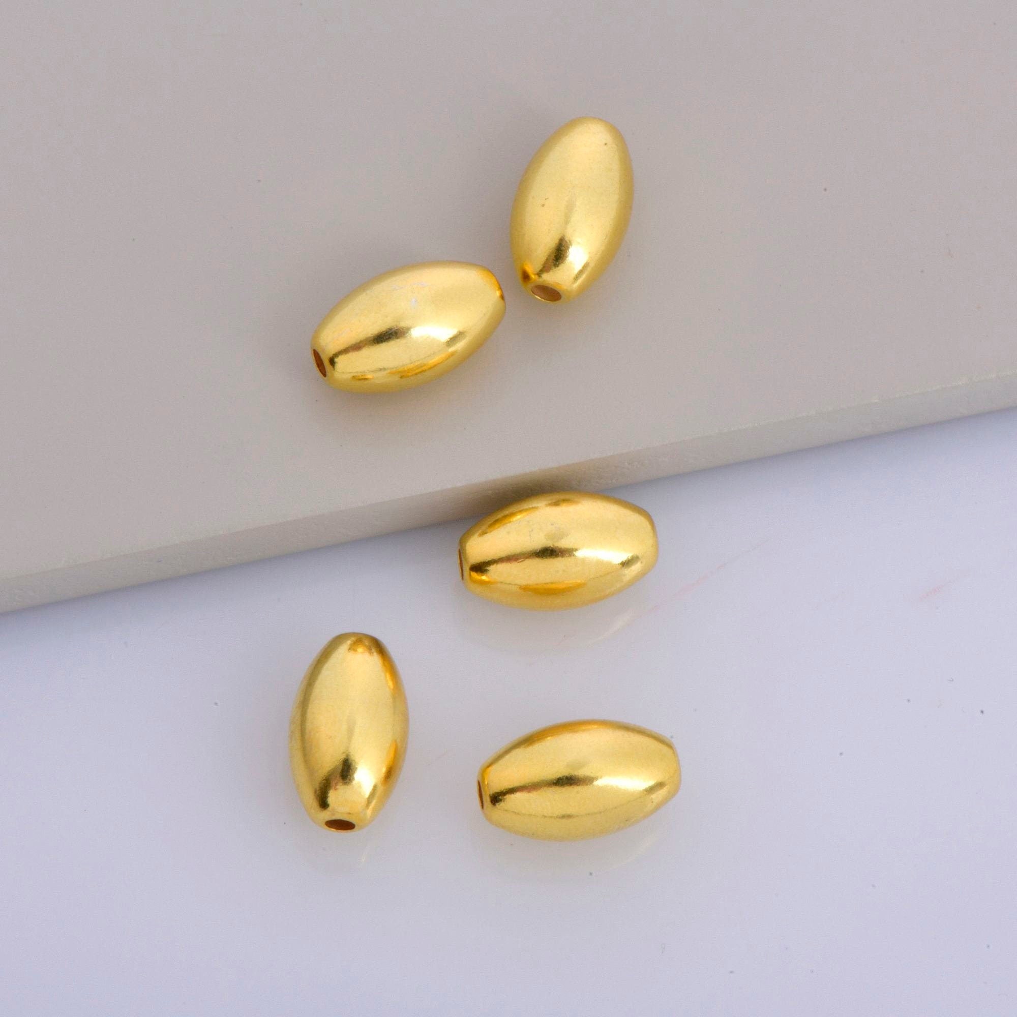 24K Gold Plated Rice Shape Beads, 925 Silver Oval 13.5x8mm Beads in 24K Gold Vermeil, Smooth Seamless Olive Beads, Jewelry Supplies, VM1F