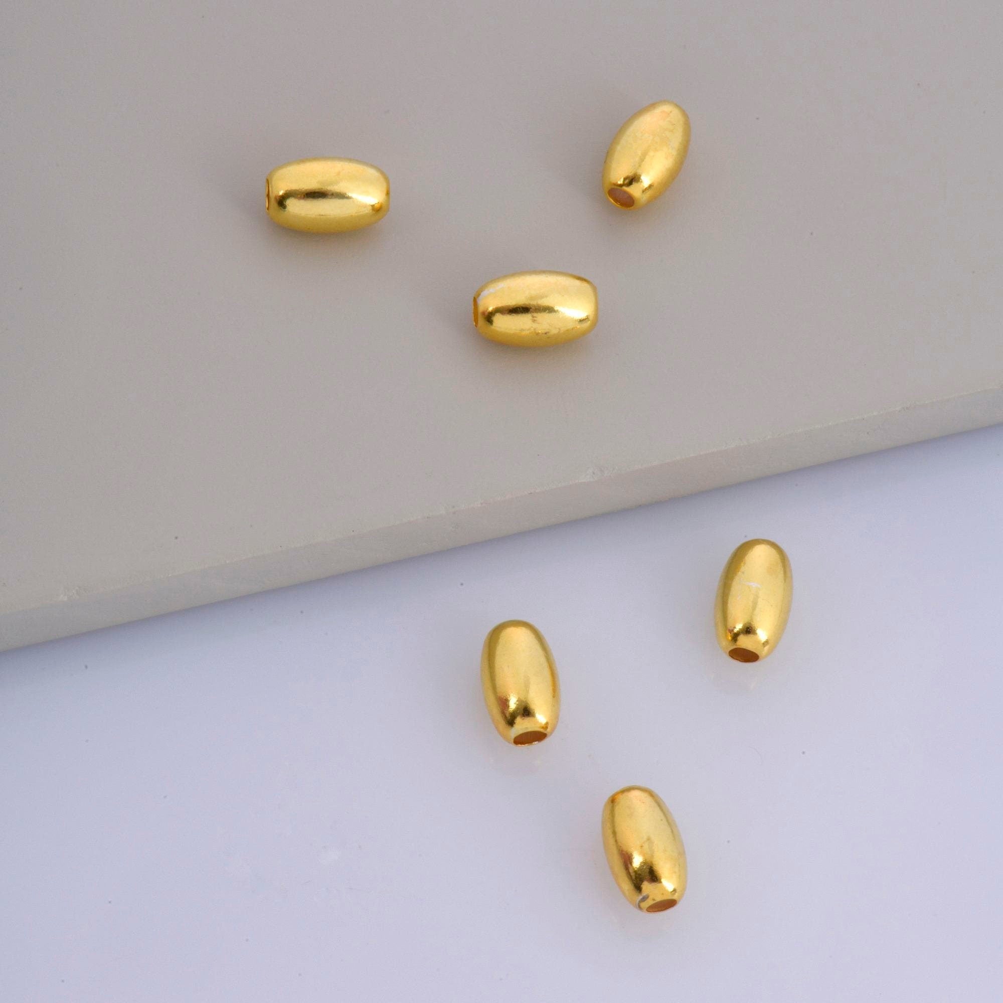 925 Silver & 24K Gold Vermeil Seamless Oval Beads, Rice Shape Beads, Smooth Seamless Olive Beads, Jewelry Supplies, Findings, VM1/M1 A-F