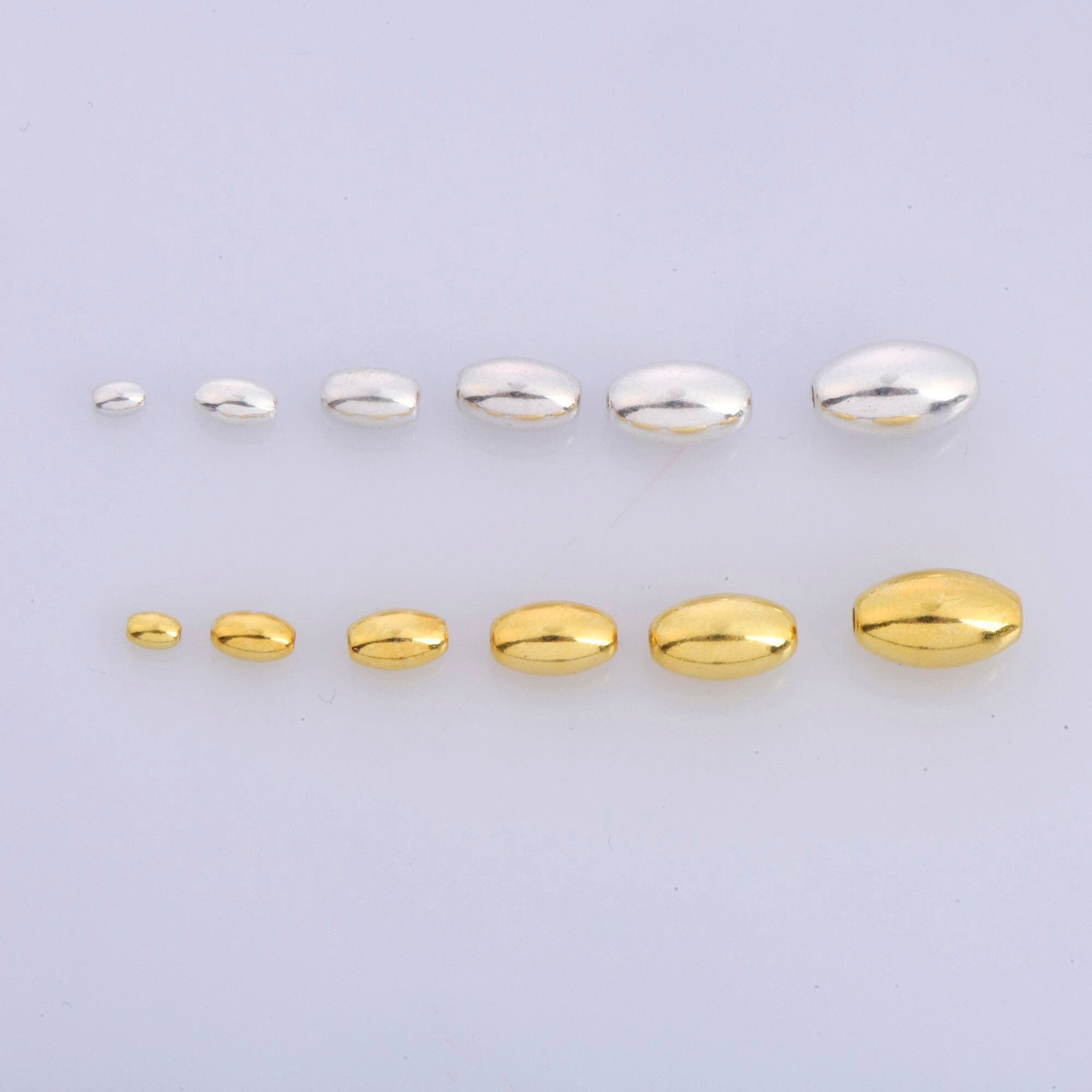 925 Silver & 24K Gold Vermeil Seamless Oval Beads, Rice Shape Beads, Smooth Seamless Olive Beads, Jewelry Supplies, Findings, VM1/M1 A-F