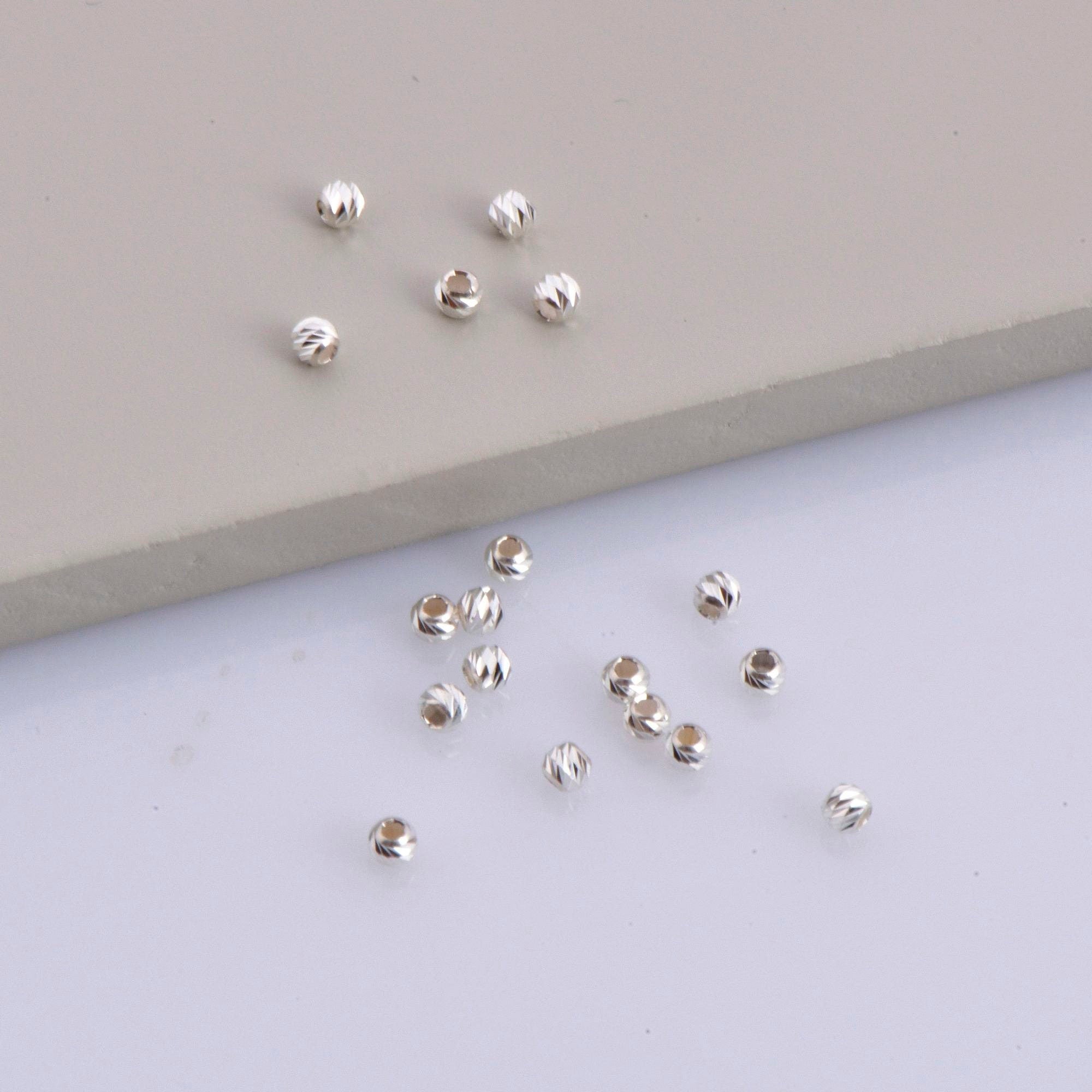 925 Silver Diamond Cut 2.5 mm Round Beads, Silver Laser Multi Diamond Cut Beads, Moon Cut Spacer Beads, Jewelry Crafting Supplies, M2A
