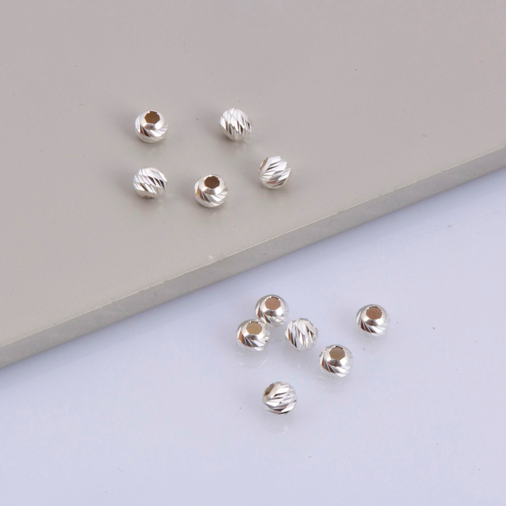 925 Silver Diamond Cut 5mm Round Beads, Sterling Silver Laser Multi Diamond Cut Beads, Moon Cut Spacer Beads, Jewelry Crafting Supplies, M2D