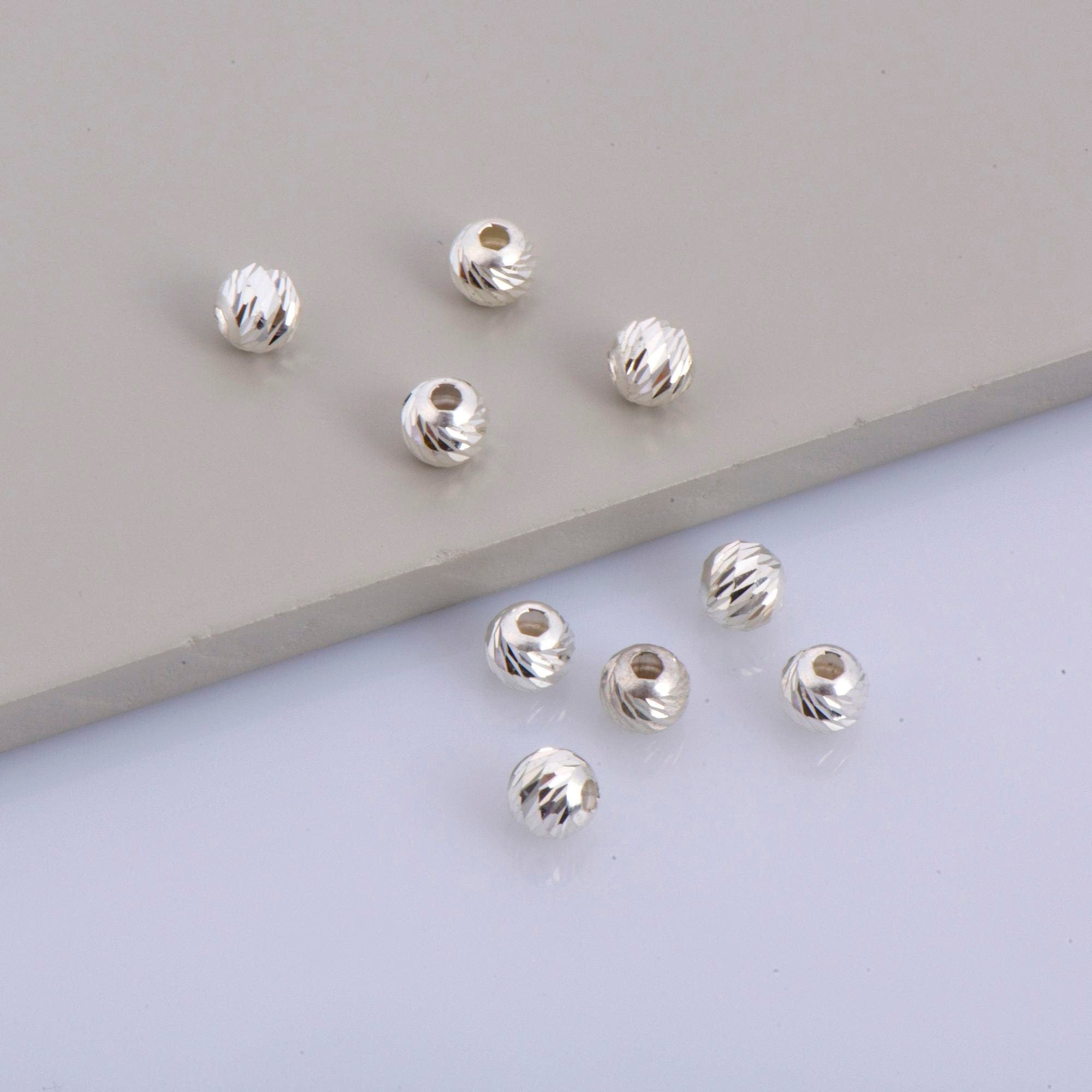 925 Silver Diamond Cut 6mm Round Beads, Sterling Silver Laser Multi Diamond Cut Beads, Moon Cut Spacer Beads, Jewelry Crafting Supplies, M2E