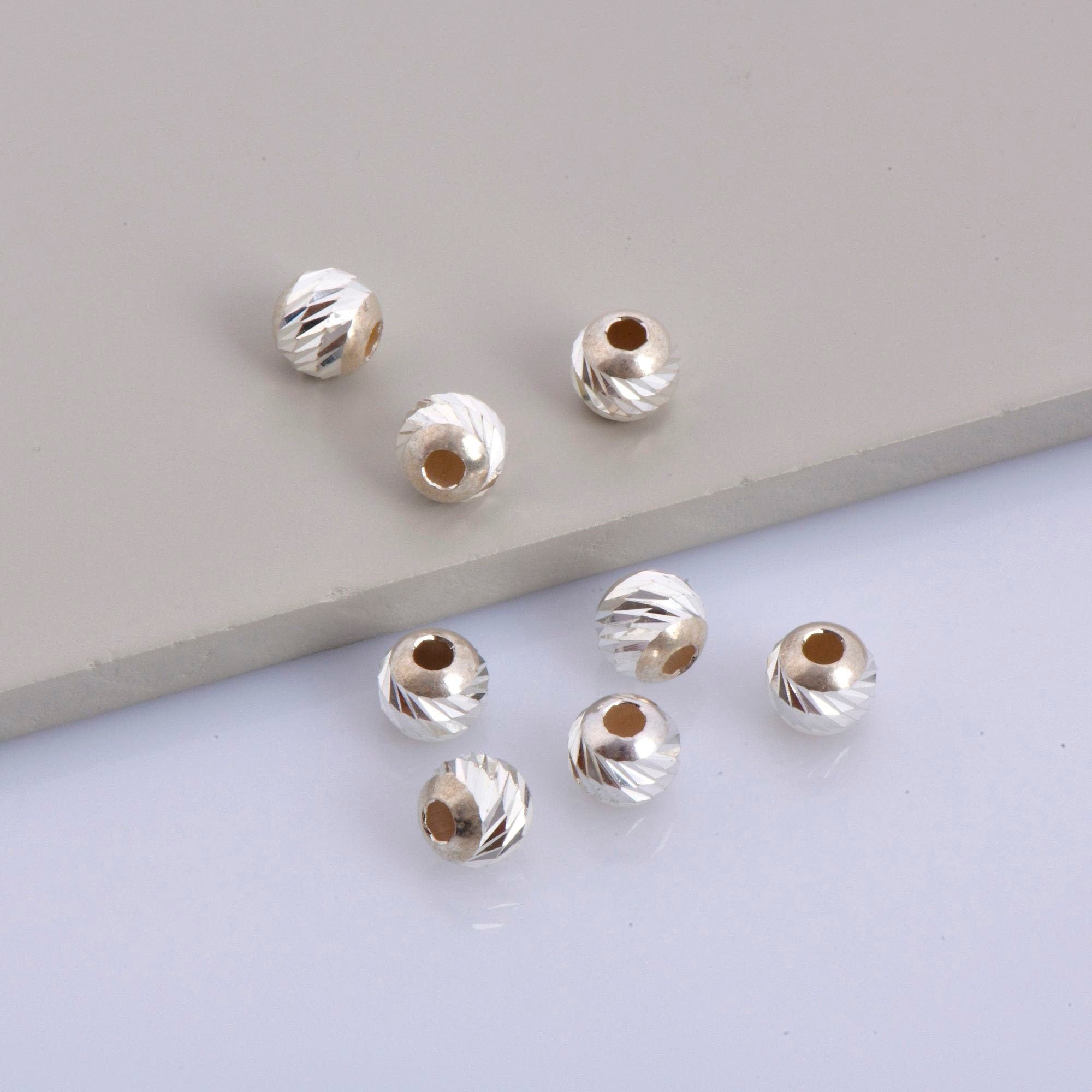 925 Silver Diamond Cut 8mm Round Beads, Sterling Silver Laser Multi Diamond Cut Beads, Moon Cut Spacer Beads, Jewelry Crafting Supplies, M2F