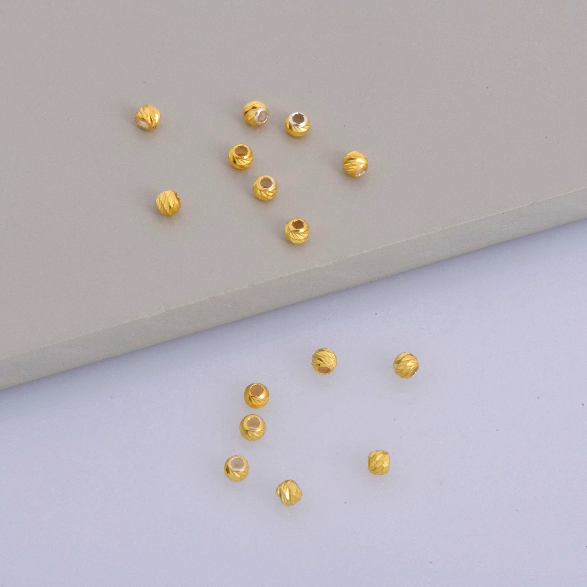 24K Gold Vermeil Diamond Cut 2.5 mm Round Beads, Silver Laser Multi Diamond Cut Beads in 24K, Moon Cut Spacer Beads, Jewelry Supplies, VM2A