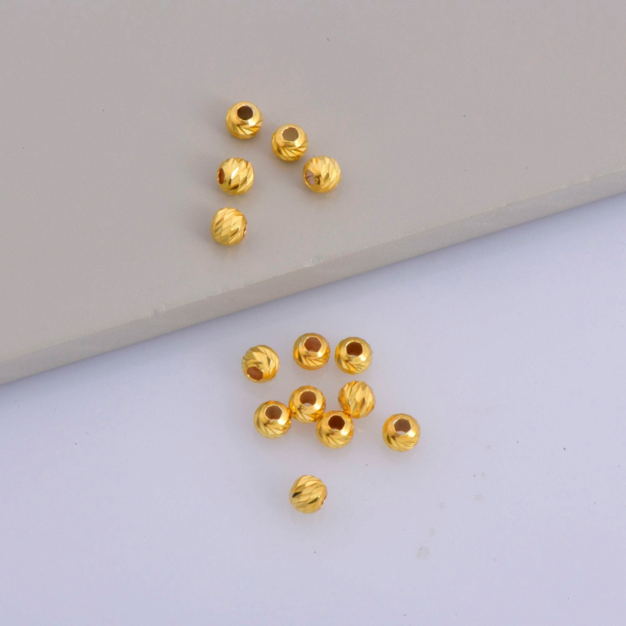 24K Gold Vermeil Diamond Cut 4mm Round Beads, Silver Laser Multi Diamond Cut Beads in 24K, Moon Cut Spacer Beads, Jewelry Supplies, VM2C
