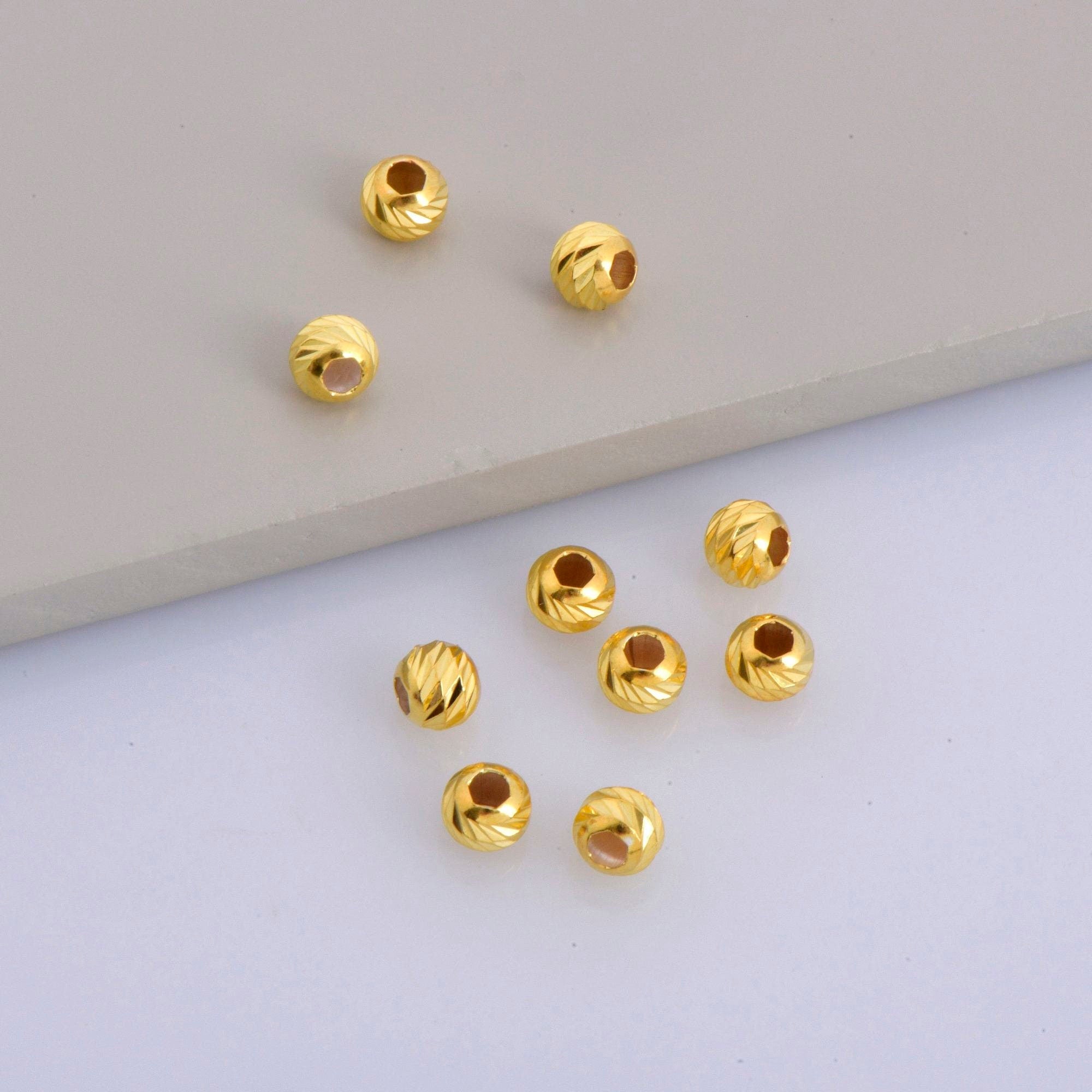 24K Gold Vermeil Diamond Cut 6mm Round Beads, Silver Laser Multi Diamond Cut Beads in 24K, Moon Cut Spacer Beads, Jewelry Supplies, VM2E