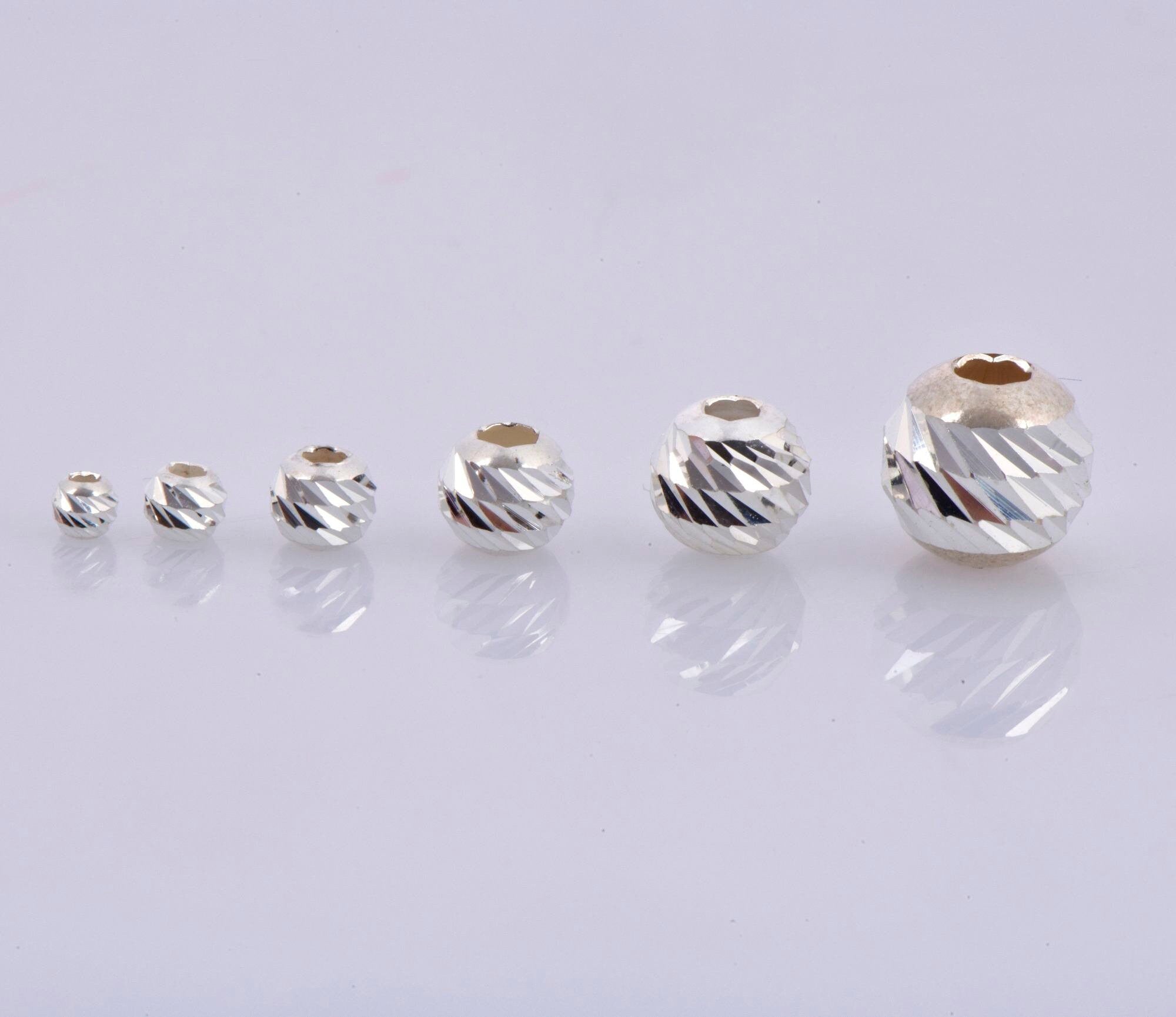 925 Silver Diamond Cut Round Beads, Sterling Silver Laser Multi Diamond Cut Beads, Moon Cut Spacer Beads, Jewelry Supplies, M2 A-F
