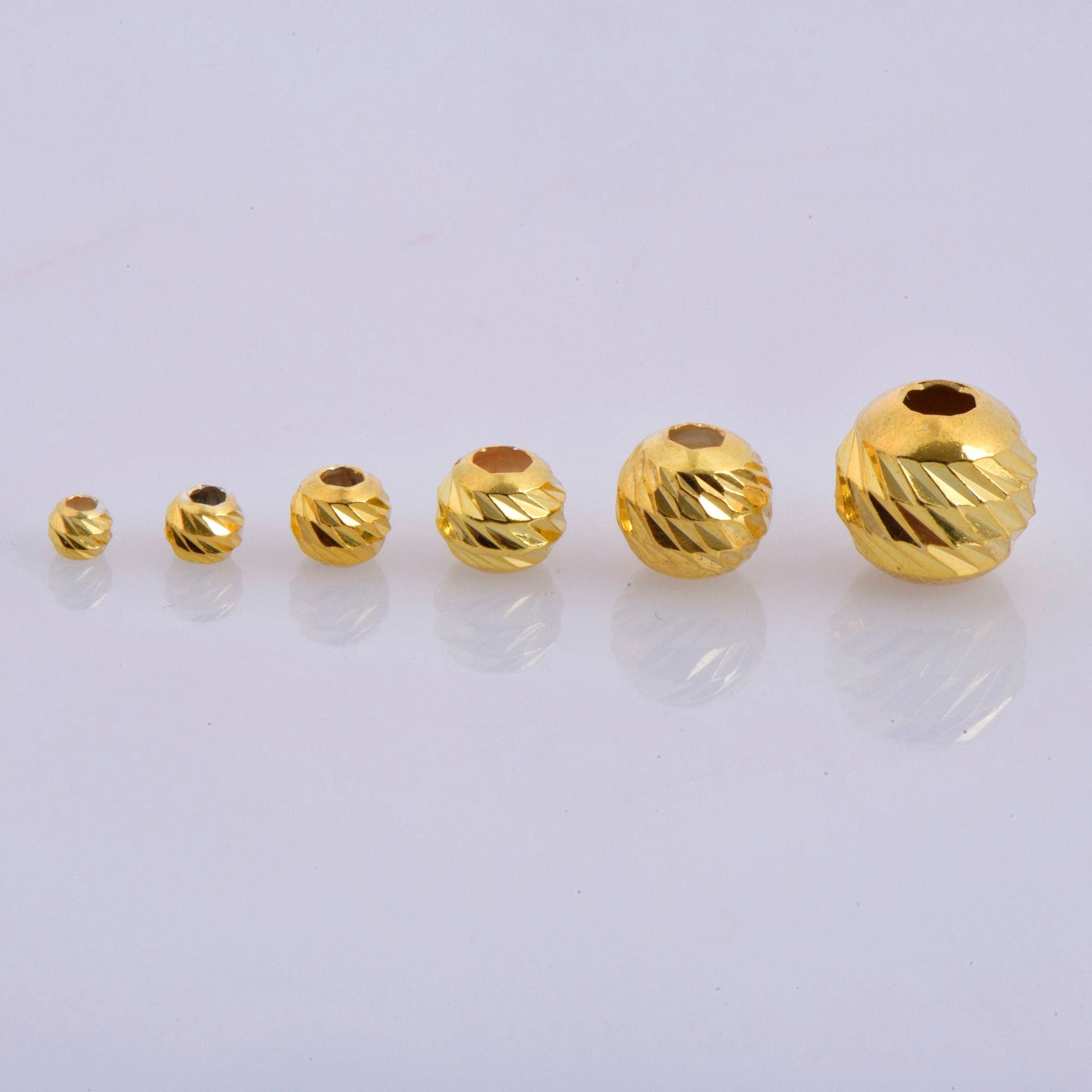 925 Silver & 24K Gold Diamond Cut Round Beads, Laser Multi Diamond Cut Beads, Moon Cut Spacer Beads, Jewelry Supplies, VM2/M2 A-F