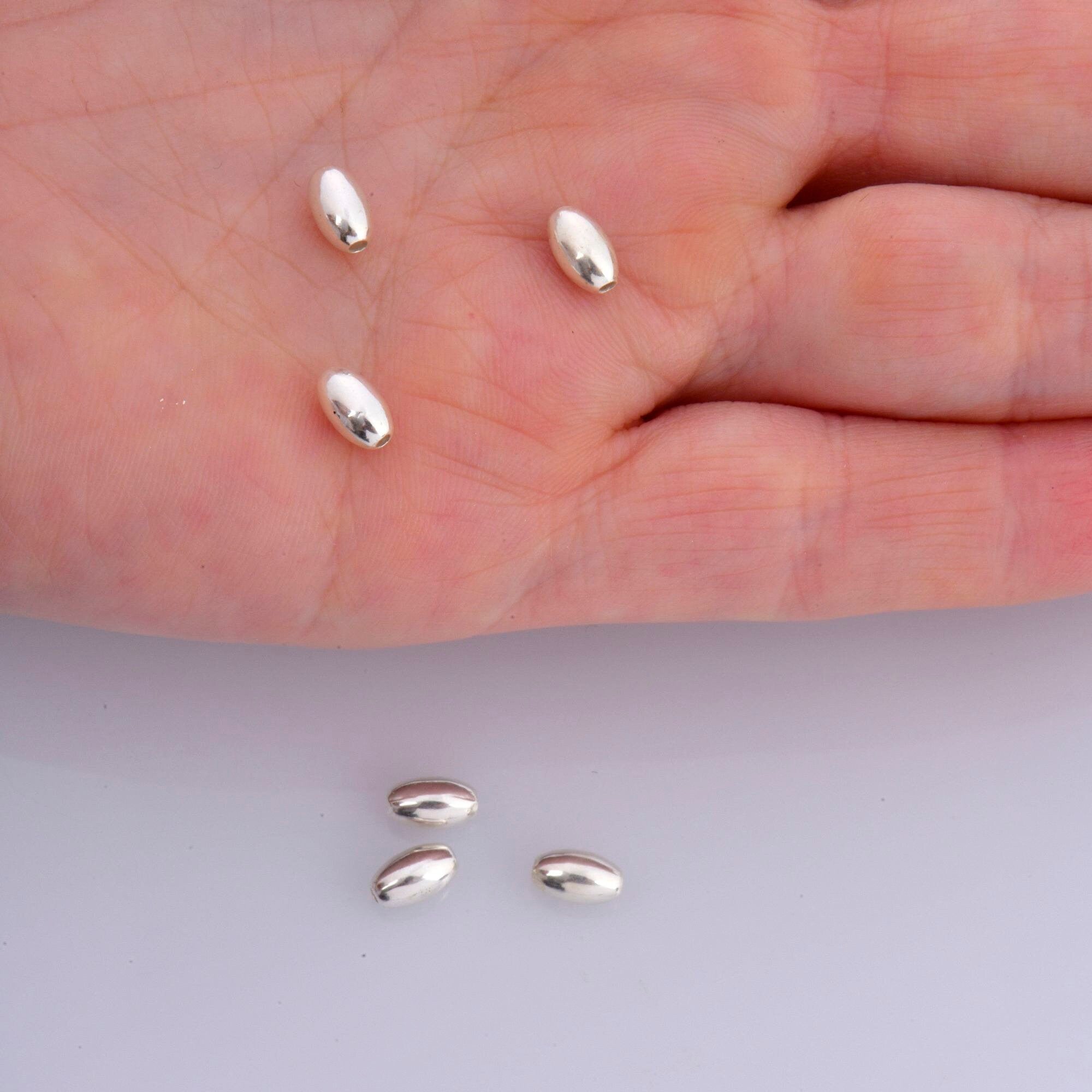 925 Sterling Silver 6.5x4mm Oval Beads, Rice Beads, Smooth Seamless Olive Beads, Barrel Shape Bracelet Spacer Beads, Jewelry Supplies, M1B