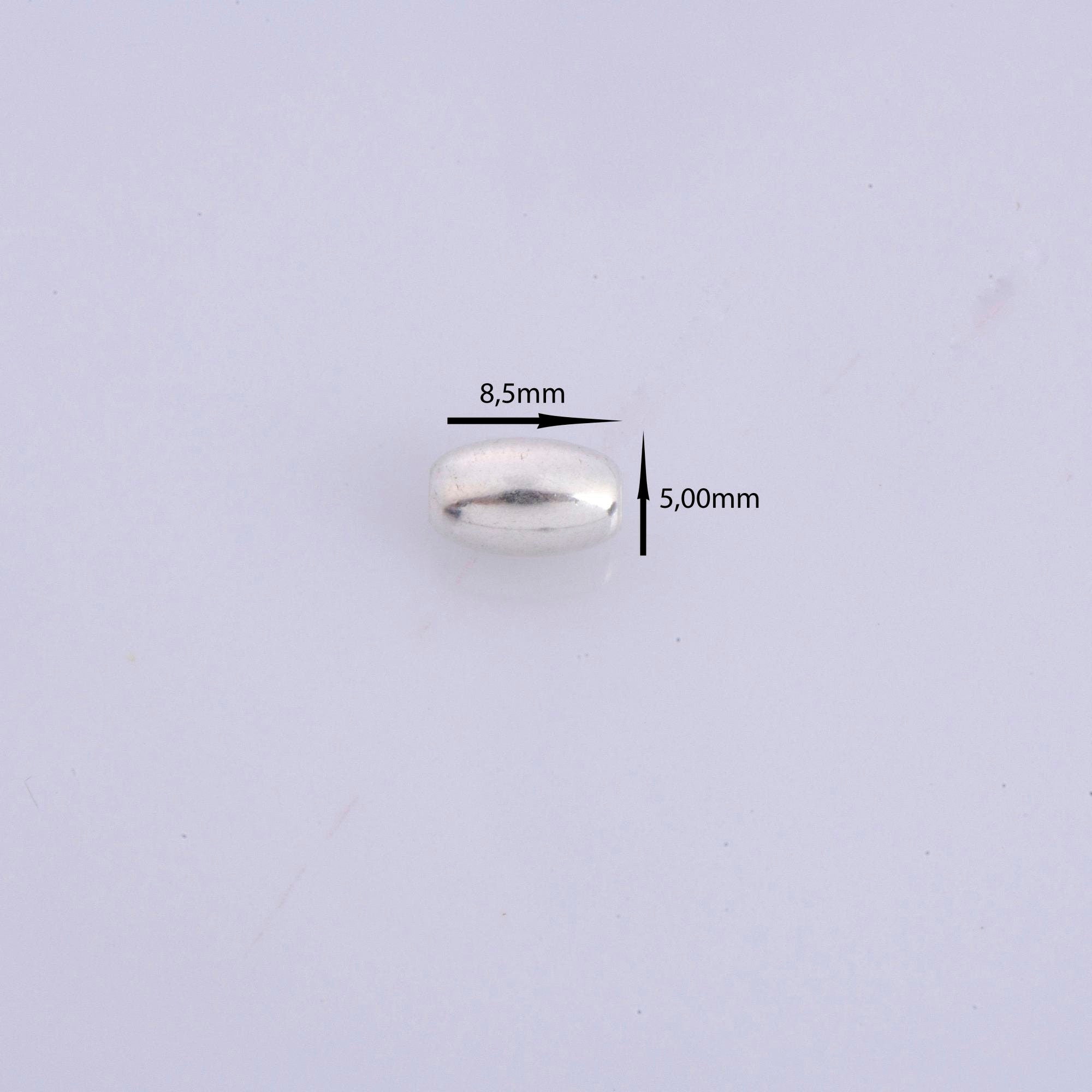 925 Sterling Silver Oval 8x5mm Beads, Solid Rice Beads, Seamless Olive Beads, Barrel Shape Bracelet Spacer Beads, Jewelry Supplies, M1C