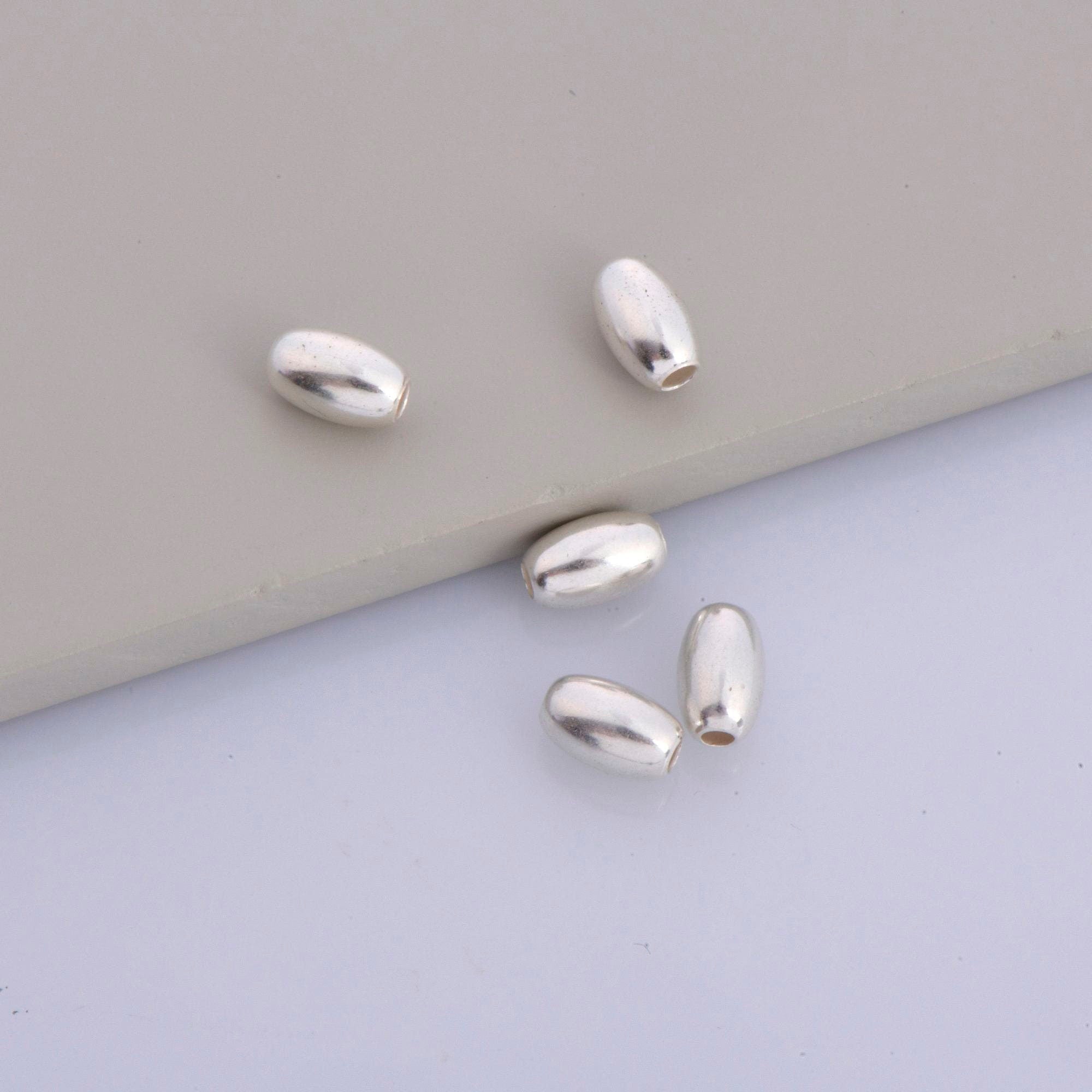 925 Sterling Silver Oval 8x5mm Beads, Solid Rice Beads, Seamless Olive Beads, Barrel Shape Bracelet Spacer Beads, Jewelry Supplies, M1C