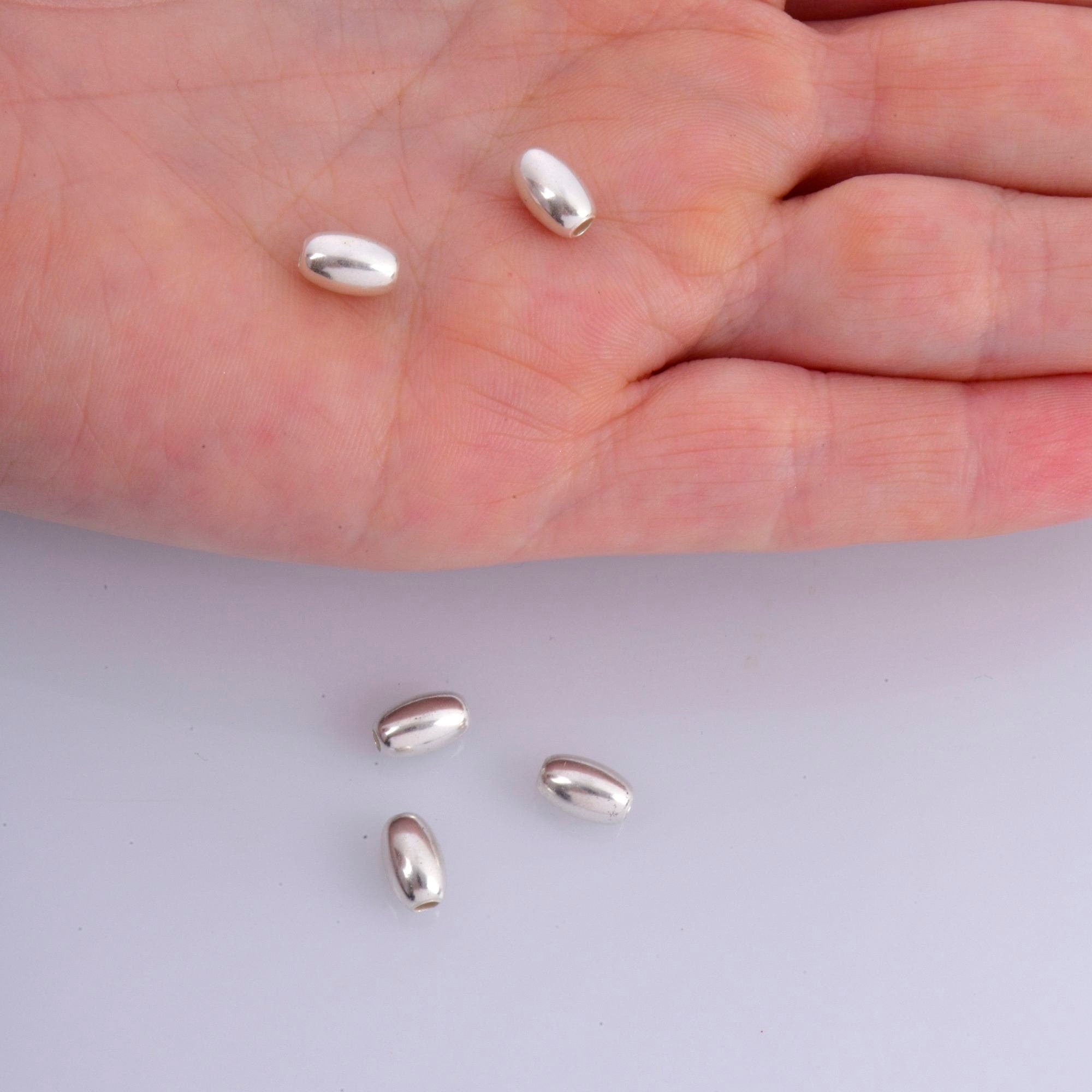 925 Sterling Silver Oval 8x5mm Beads, Solid Rice Beads, Seamless Olive Beads, Barrel Shape Bracelet Spacer Beads, Jewelry Supplies, M1C