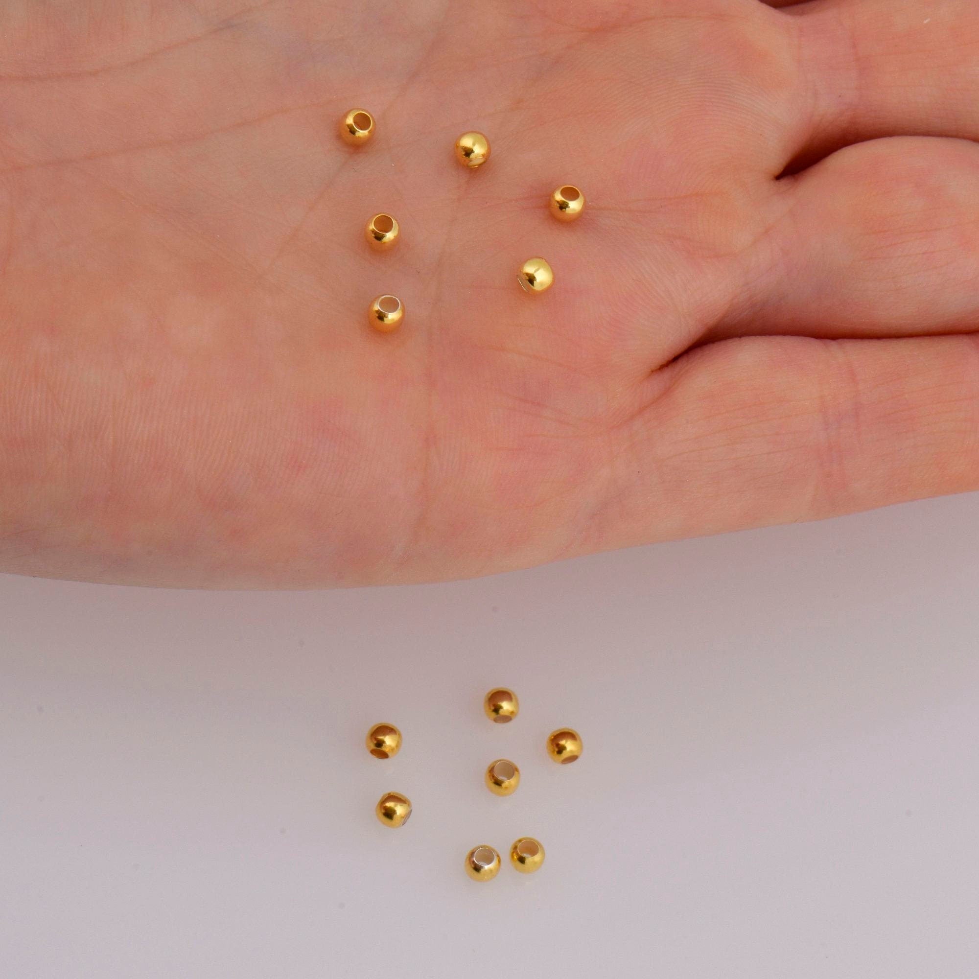 24K Gold 3mm Plated Seamless Round Beads, 925 Silver Round Beads in Gold Vermeil, Round Shape Seperator Beads, Jewelry Craft Supplies, VM3C