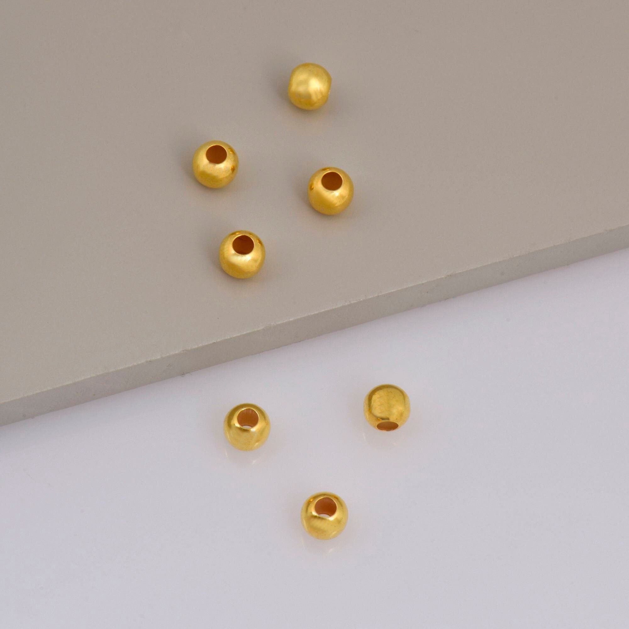24K Gold 5mm Plated Seamless Round Beads, 925 Silver Round Beads in 24K Gold Vermeil, Round Shape Seperator Beads, Jewelry Supplies, VM3F