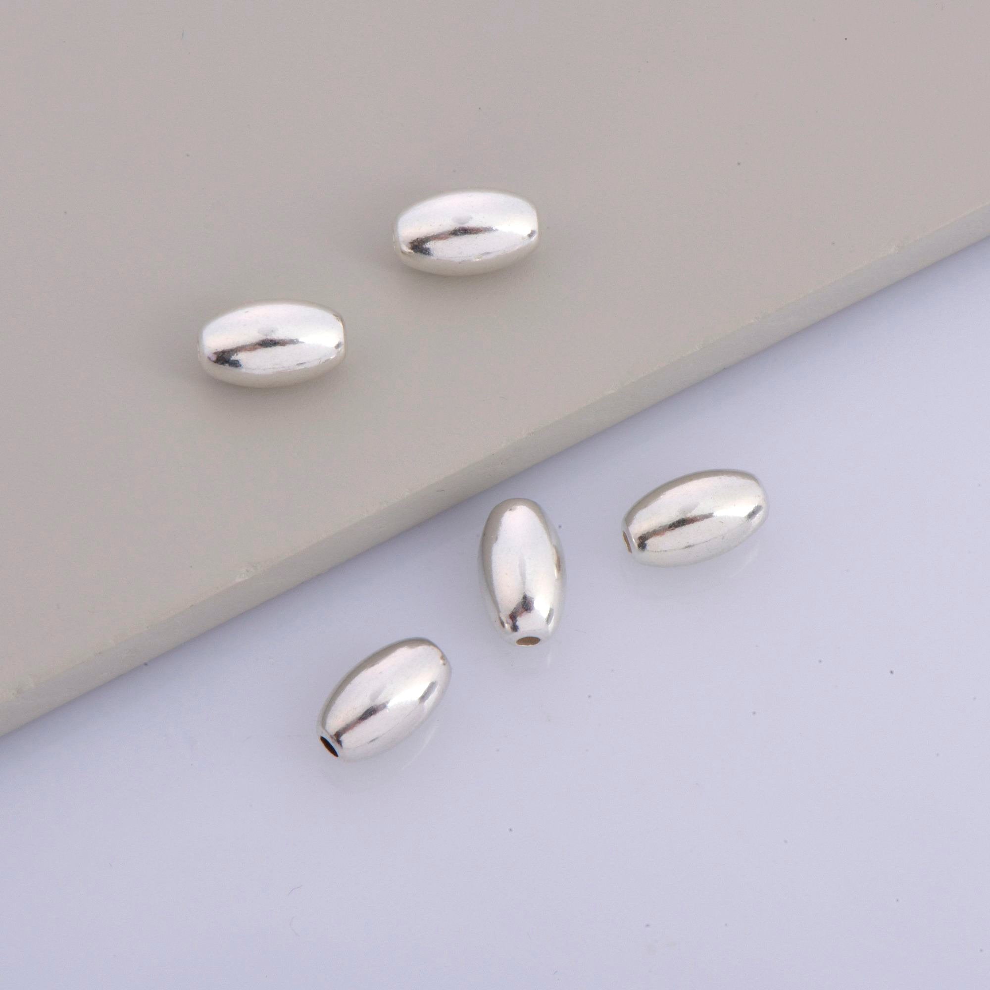 925 Sterling Silver Oval 10x6mm Beads, Solid Rice Beads, Seamless Olive Beads, Barrel Shape Bracelet Spacer Beads, Jewelry Supplies, M1D