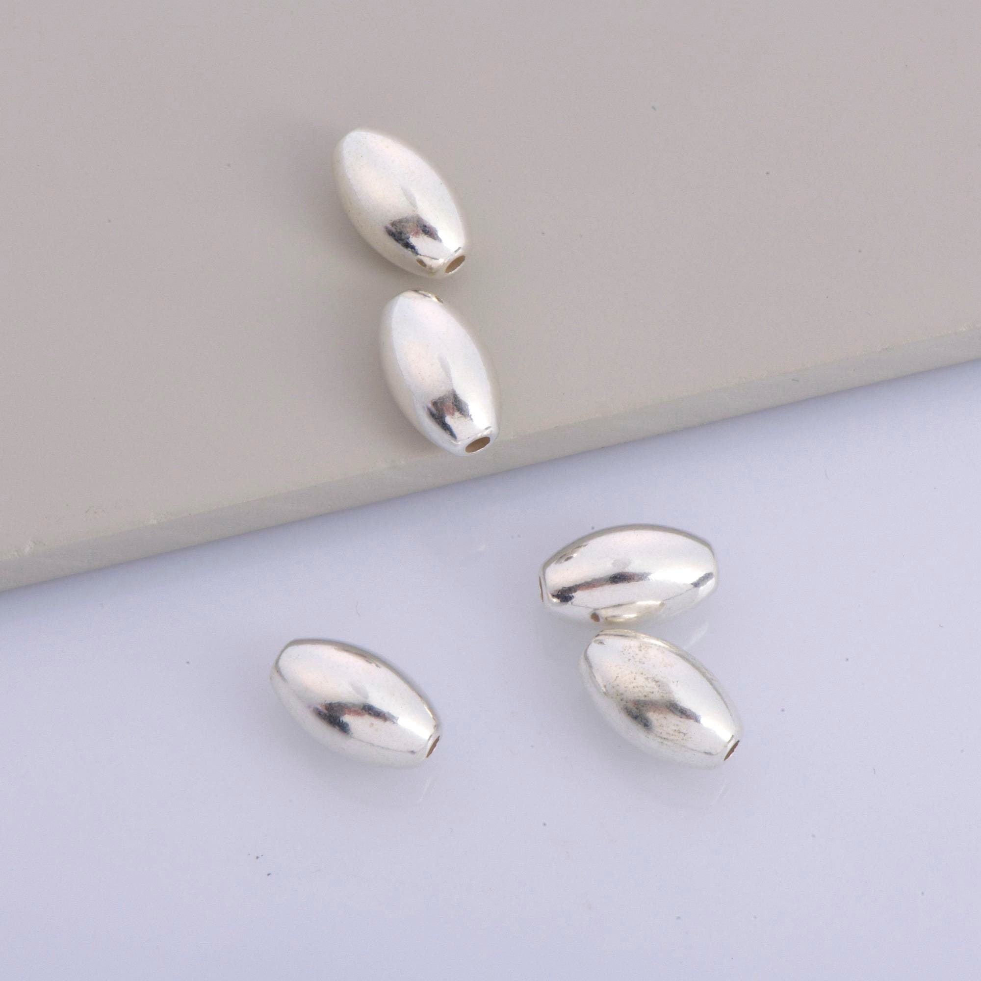 925 Sterling Silver Oval 13.5x8mm Beads, Solid Rice Beads, Seamless Olive Beads, Barrel Shape Bracelet Spacer Beads, Jewelry Supplies, M1F