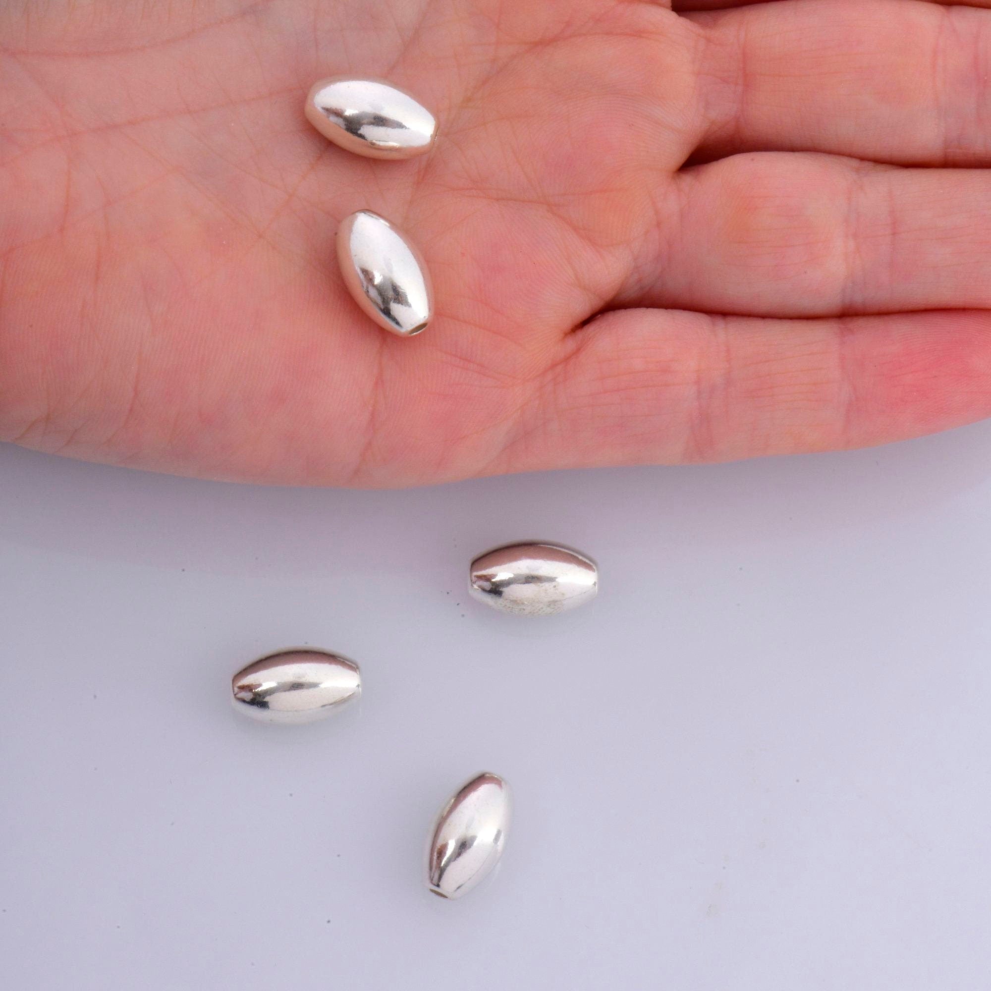 925 Sterling Silver Oval 13.5x8mm Beads, Solid Rice Beads, Seamless Olive Beads, Barrel Shape Bracelet Spacer Beads, Jewelry Supplies, M1F