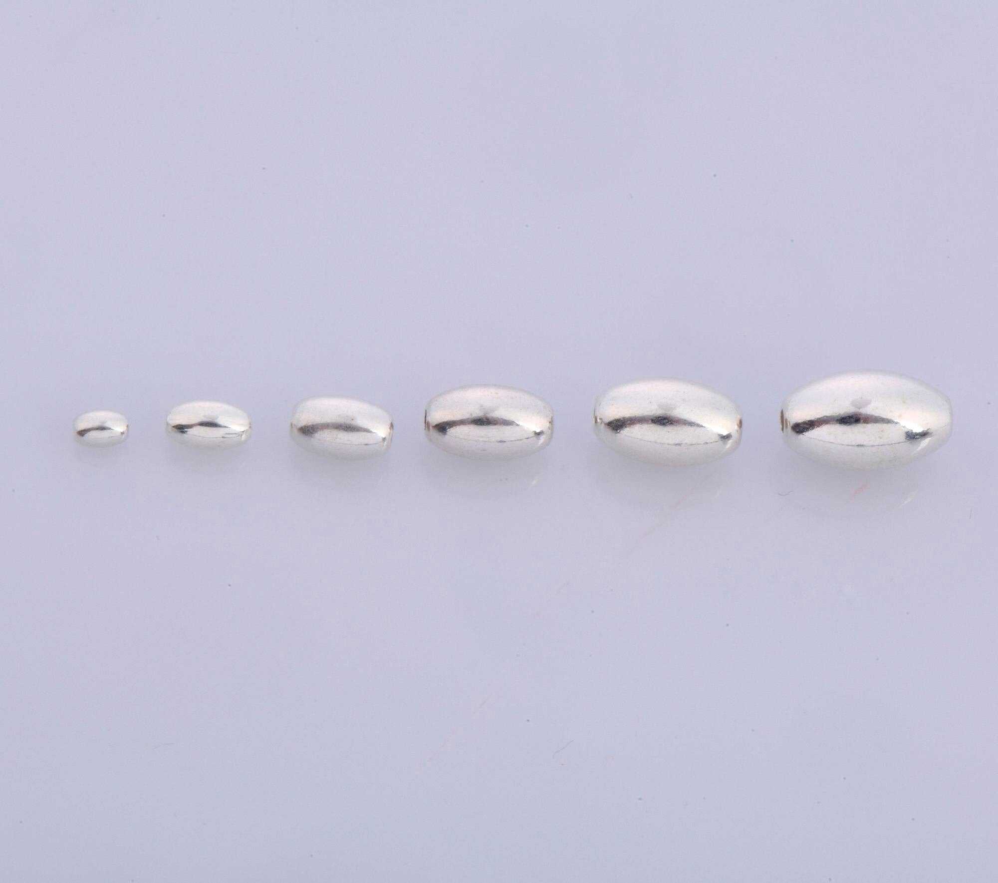 925 Sterling Silver Oval Beads, Solid 925 Rice Beads, Seamless Olive Beads, Barrel Shape Bracelet Spacer Beads, Jewelry Supplies, M1 A-F