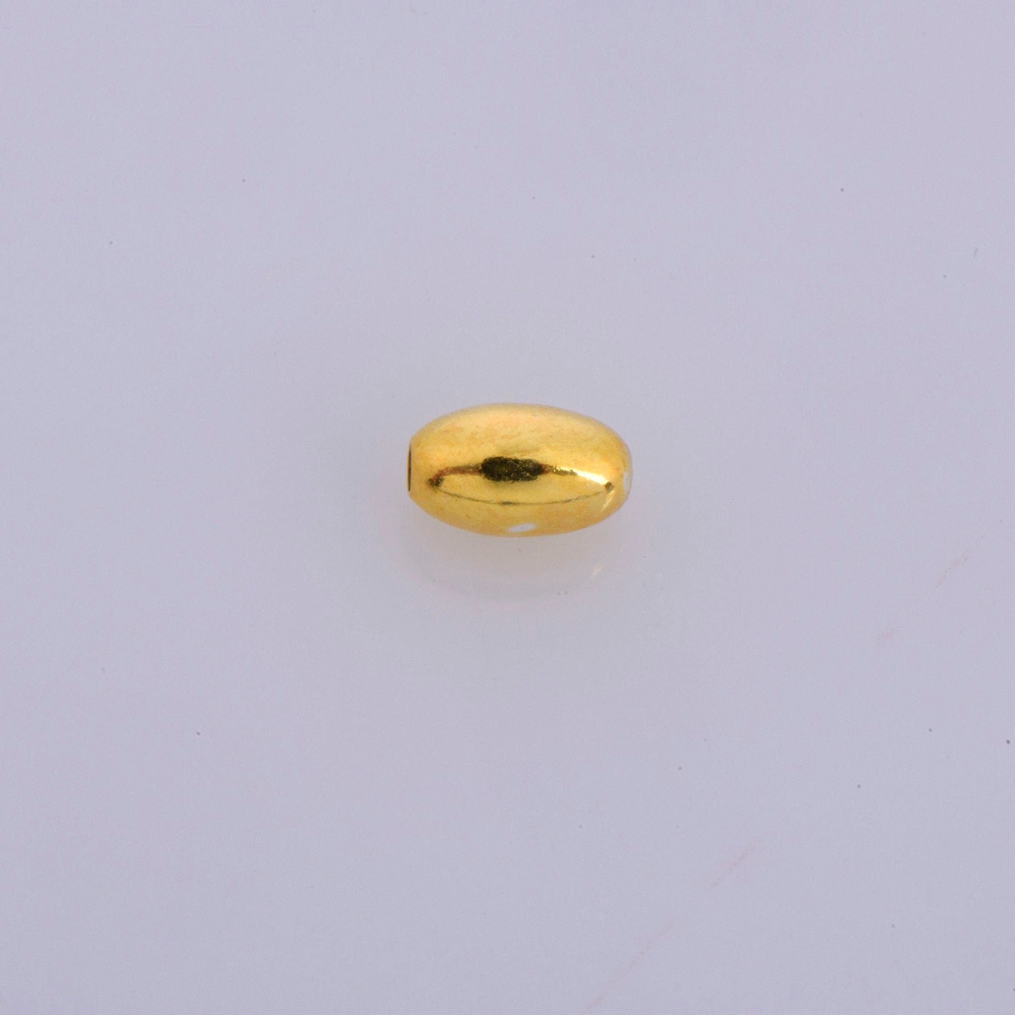 24K Gold Plated Rice Shape Beads, 925 Silver Oval 6.5x4mm Beads in 24K Gold Vermeil, Smooth Seamless Olive Beads, Jewelry Supplies, VM1B