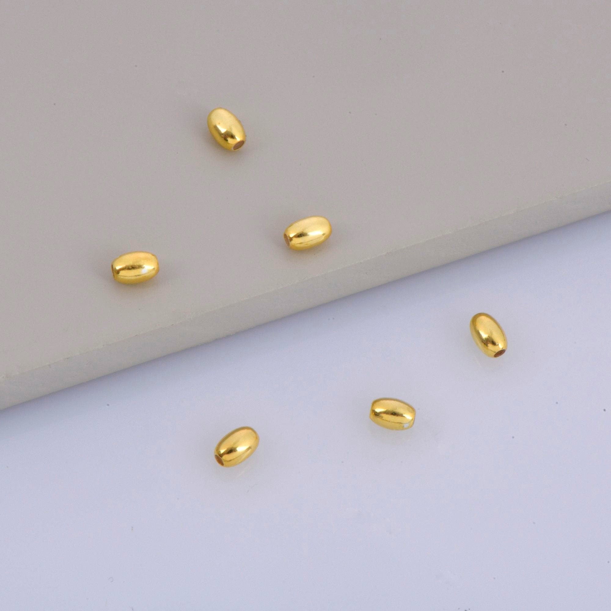 925 Silver & 24K Gold Vermeil Seamless Oval Beads, Rice Shape Beads, Smooth Seamless Olive Beads, Jewelry Supplies, Findings, VM1/M1 A-F