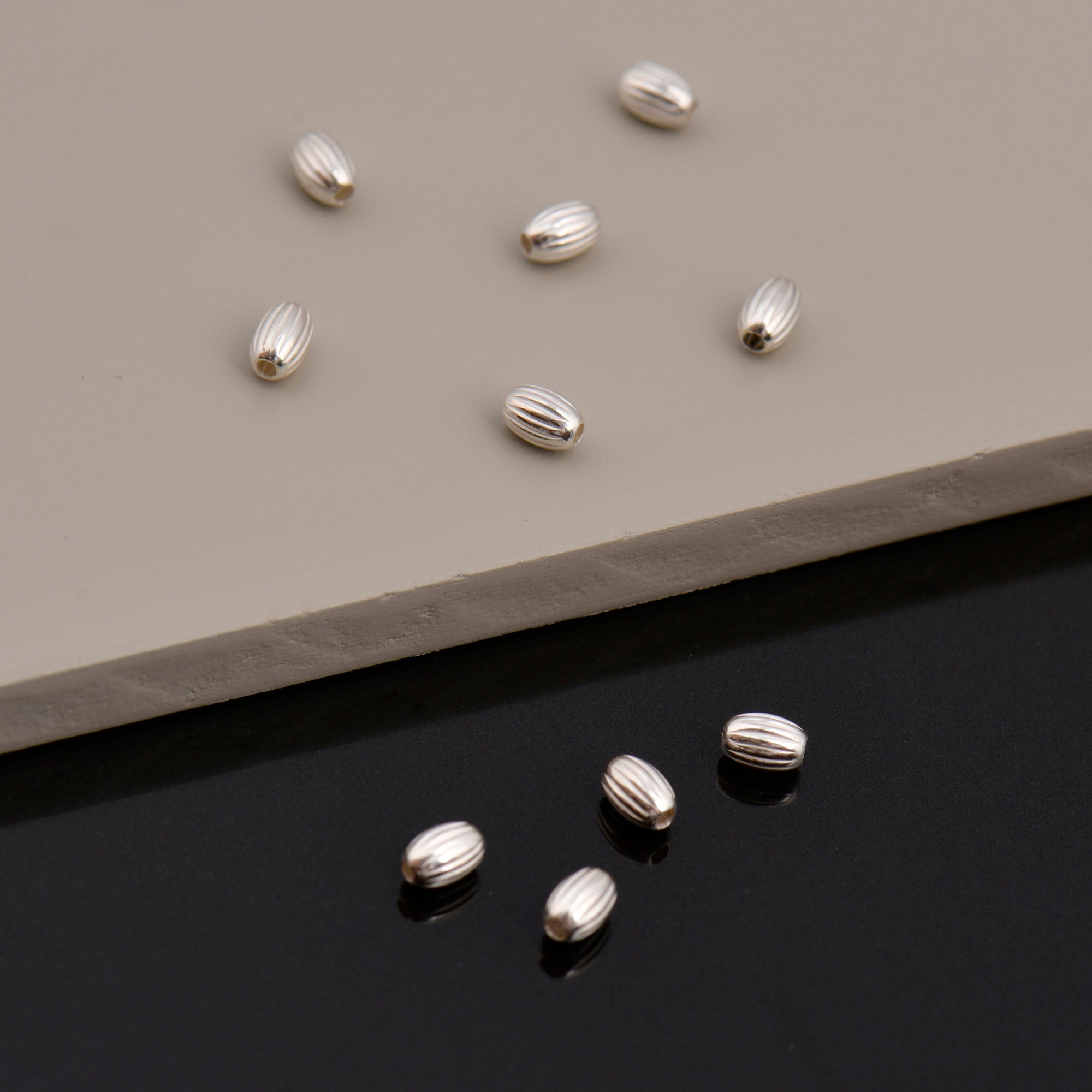 925 Sterling Silver 4.5x3mm Corrugated Oval Beads, Solid Seamless Oval Beads, Olive Shape Beads, Barrel Shape Jewelry Crafting Supplies, M4A