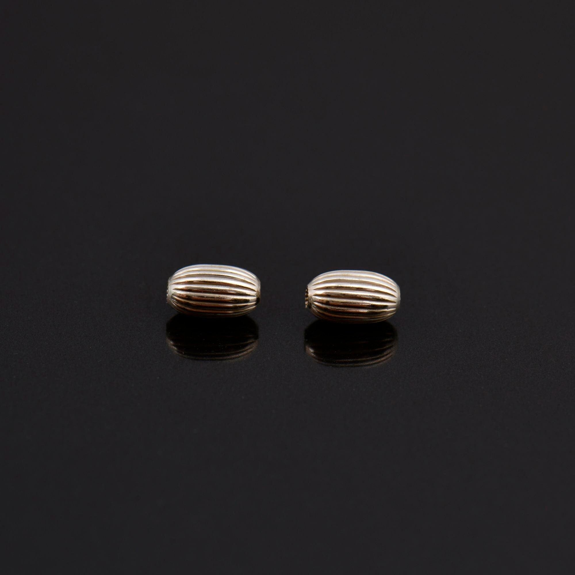 925 Sterling Silver 7x4mm Corrugated Oval Beads, Solid Seamless Oval Beads, Olive Shape Beads, Barrel Shape Jewelry Crafting Supplies, M4B