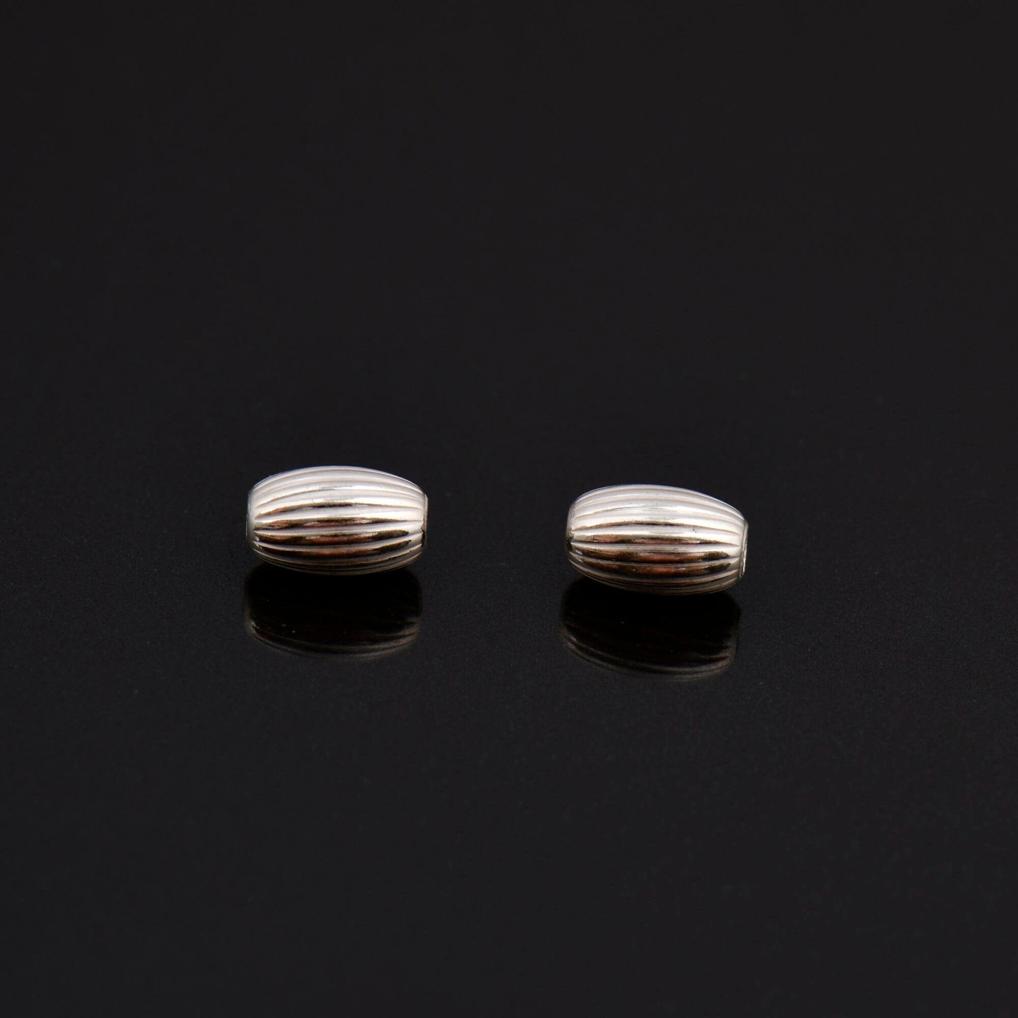 925 Sterling Silver 8x5mm Corrugated Oval Beads, Solid Seamless Oval Beads, Olive Shape Beads, Barrel Shape Jewelry Crafting Supplies, M4C