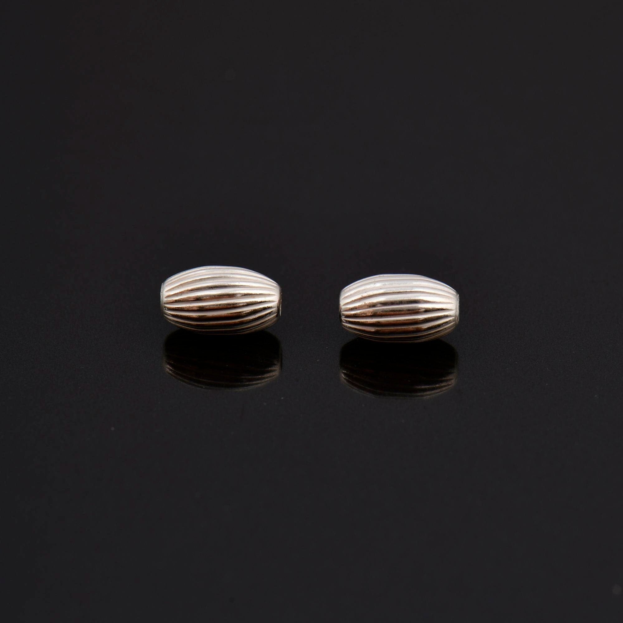 925 Silver 10x6mm Seamless Oval Beads, Silver Corrugated Oval Beads, Solid Olive Shape Beads, Barrel Shape Jewelry Crafting Supplies, M4D