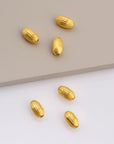 24K Gold 10mmx6mm Plated Seamless Oval Beads, 925 Silver Corrugated Oval Beads in Gold Vermeil, Olive Shape Beads, Jewelry Supplies, VM4D