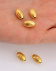 24K Gold 12mmx7mm Plated Seamless Oval Beads, 925 Silver Corrugated Oval Beads in Gold Vermeil, Olive Shape Beads, Jewelry Supplies, VM4E