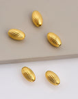 24K Gold 12mmx7mm Plated Seamless Oval Beads, 925 Silver Corrugated Oval Beads in Gold Vermeil, Olive Shape Beads, Jewelry Supplies, VM4E