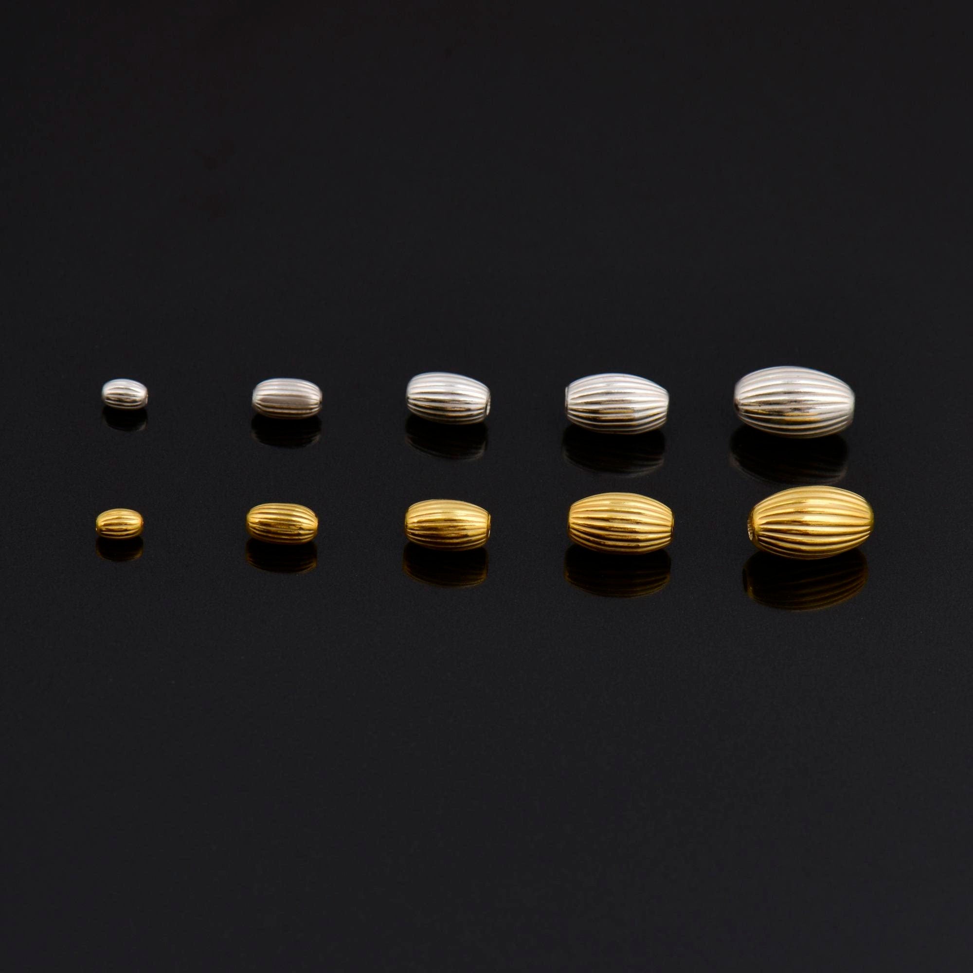 24K Gold Vermeil & 925 Silver Corrugated Oval Beads, Gold Plated Seamless Oval Beads, Olive Shape Beads, Jewelry Supplies, M/VM4 A-E