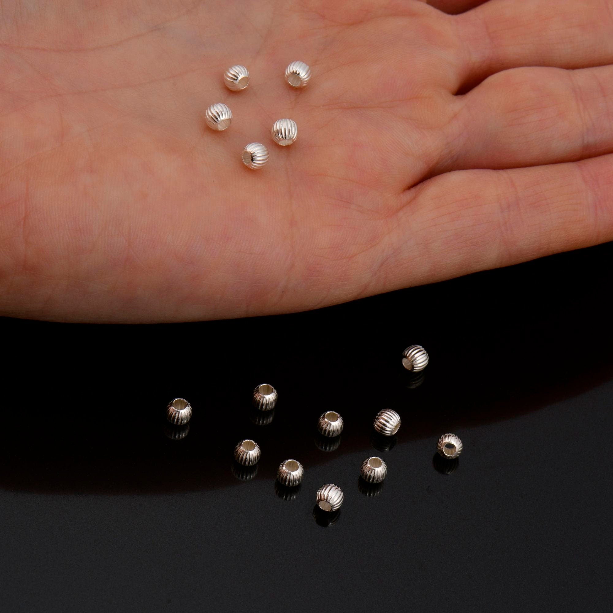 925 Sterling Silver Corrugated 4mm Round Beads, Seamless Round Beads, Solid Silver Round Shape Beads, Seperator Beads, Jewelry Supplies, M5B