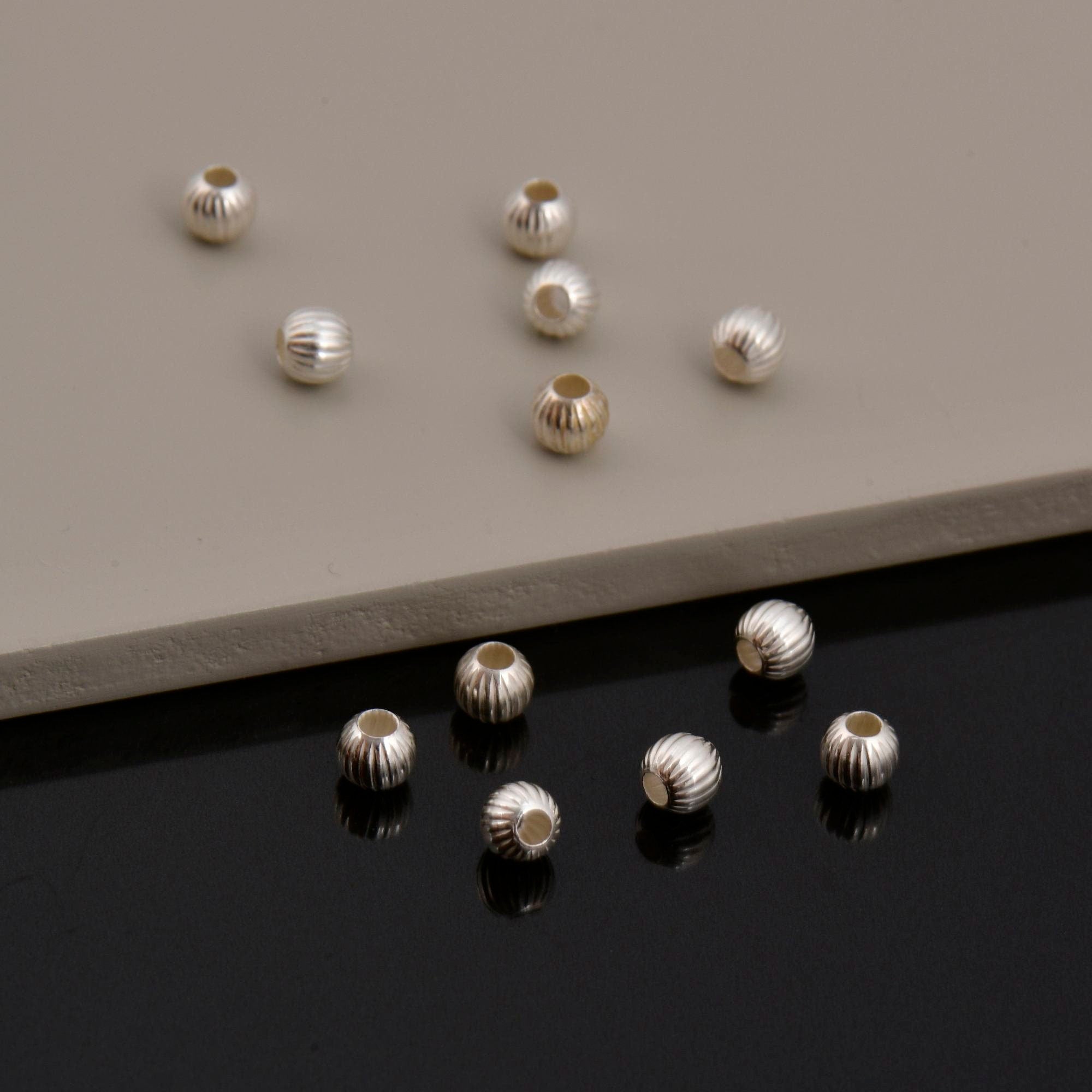 925 Sterling Silver Corrugated 5mm Round Beads, Seamless Round Beads, Solid Silver Round Shape Beads, Seperator Beads, Jewelry Supplies, M5C