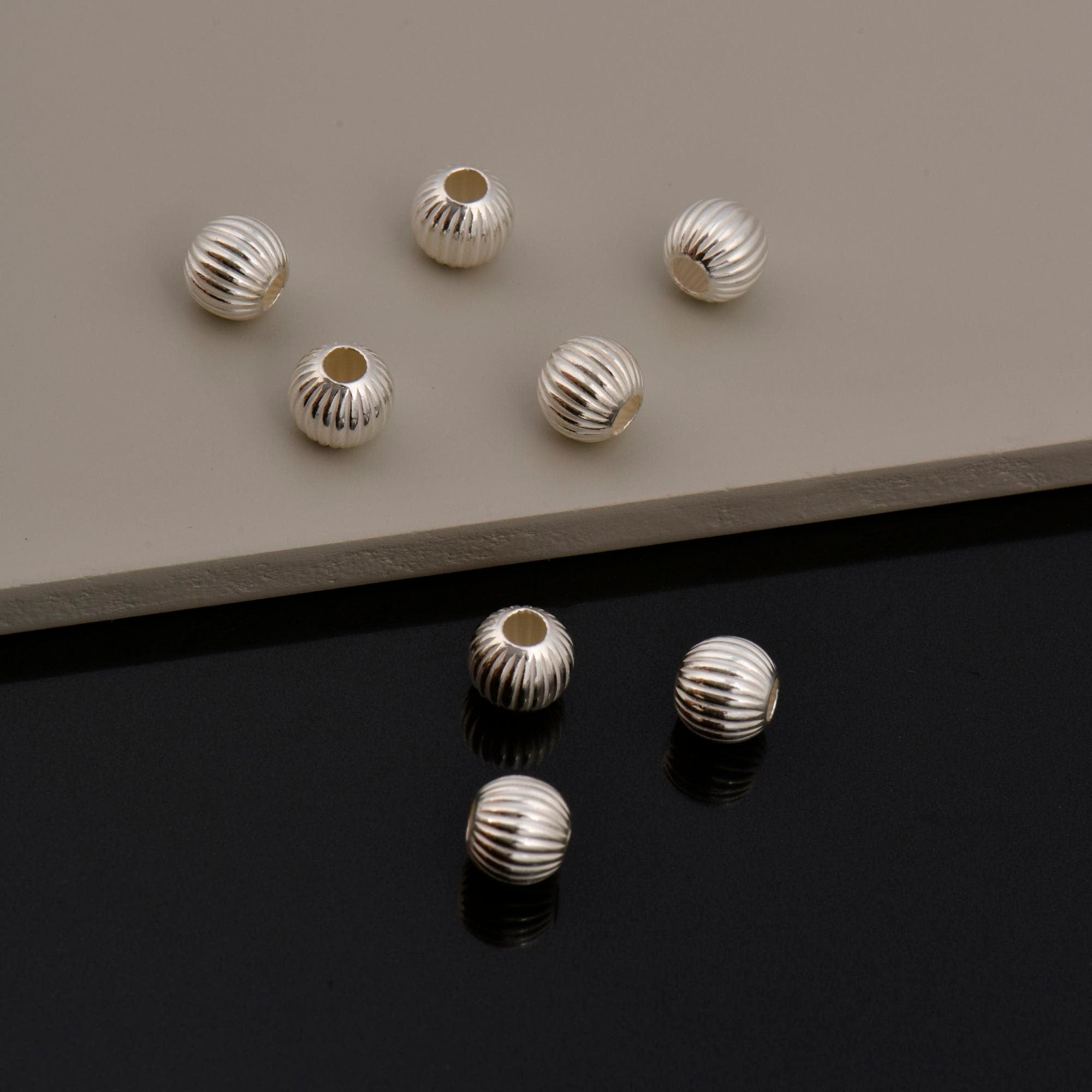 925 Sterling Silver Corrugated Round Beads, Seamless Round Beads, Silver Round Shape Beads, Seperator Beads, Jewelry Supplies, M5 A-F
