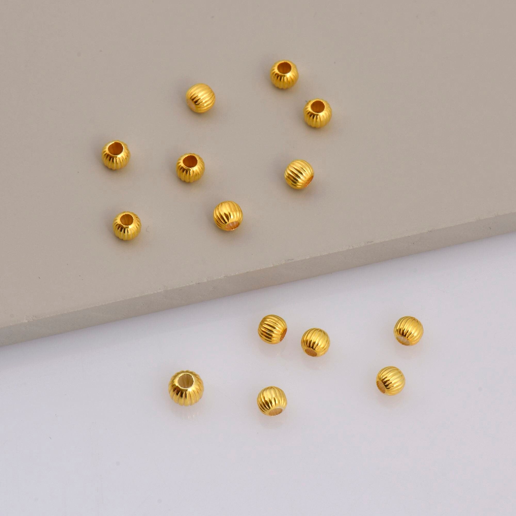 24K Gold 4mm Plated Seamless Round Beads, 925 Silver Corrugated Round Beads in Gold Vermeil, Round Seperator Beads, Jewelry Supplies, VM5B