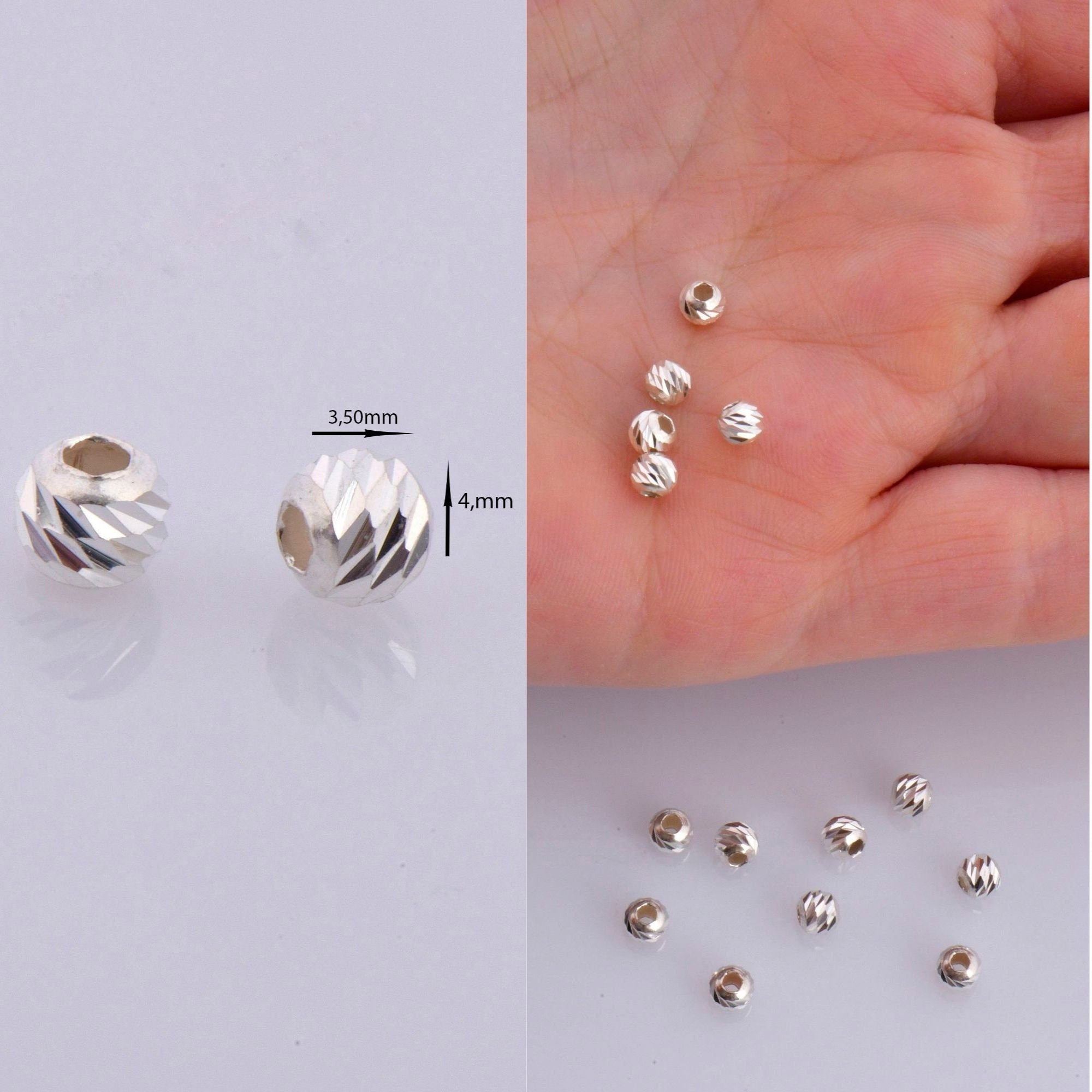 925 Silver Diamond Cut 4mm Round Beads, Sterling Silver Laser Multi Diamond Cut Beads, Moon Cut Spacer Beads, Jewelry Crafting Supplies, M2C