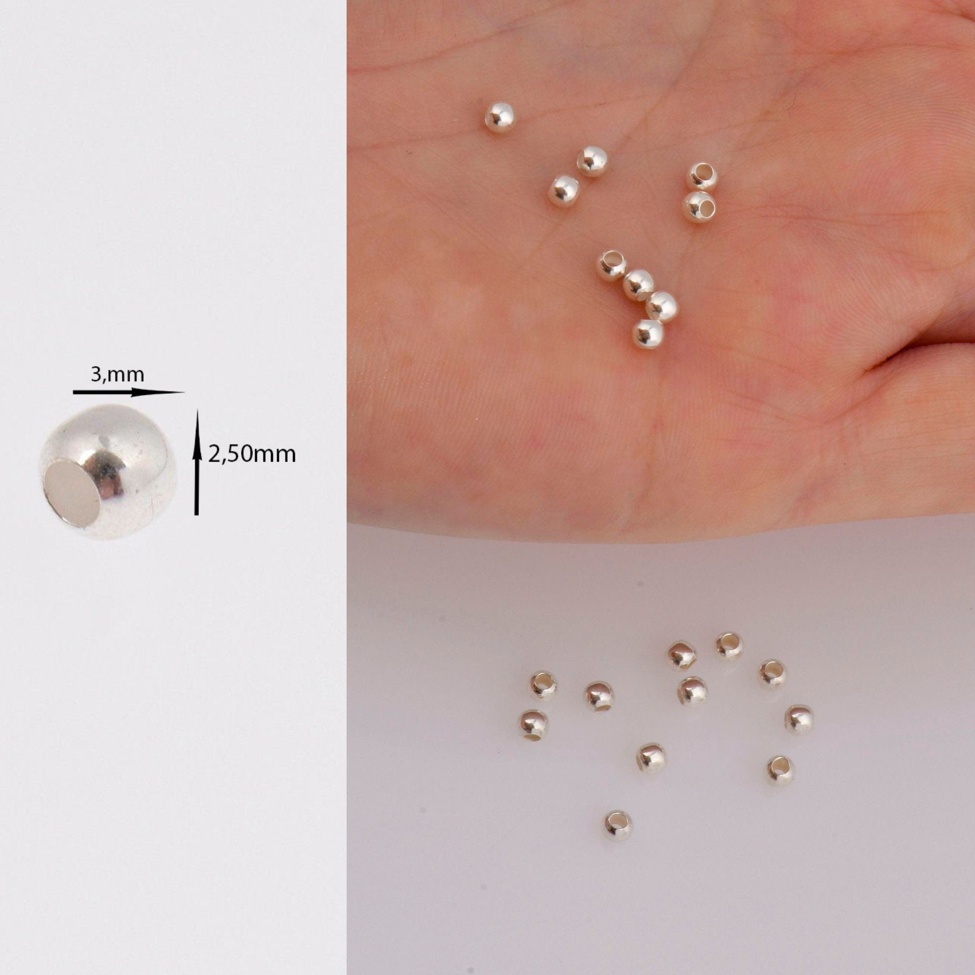 925 Sterling Silver 3mm Round Beads, Smooth Seamless Round Beads, Solid Round Shape Beads, Seperator Beads, Jewelry Crafting Supplies, M3C