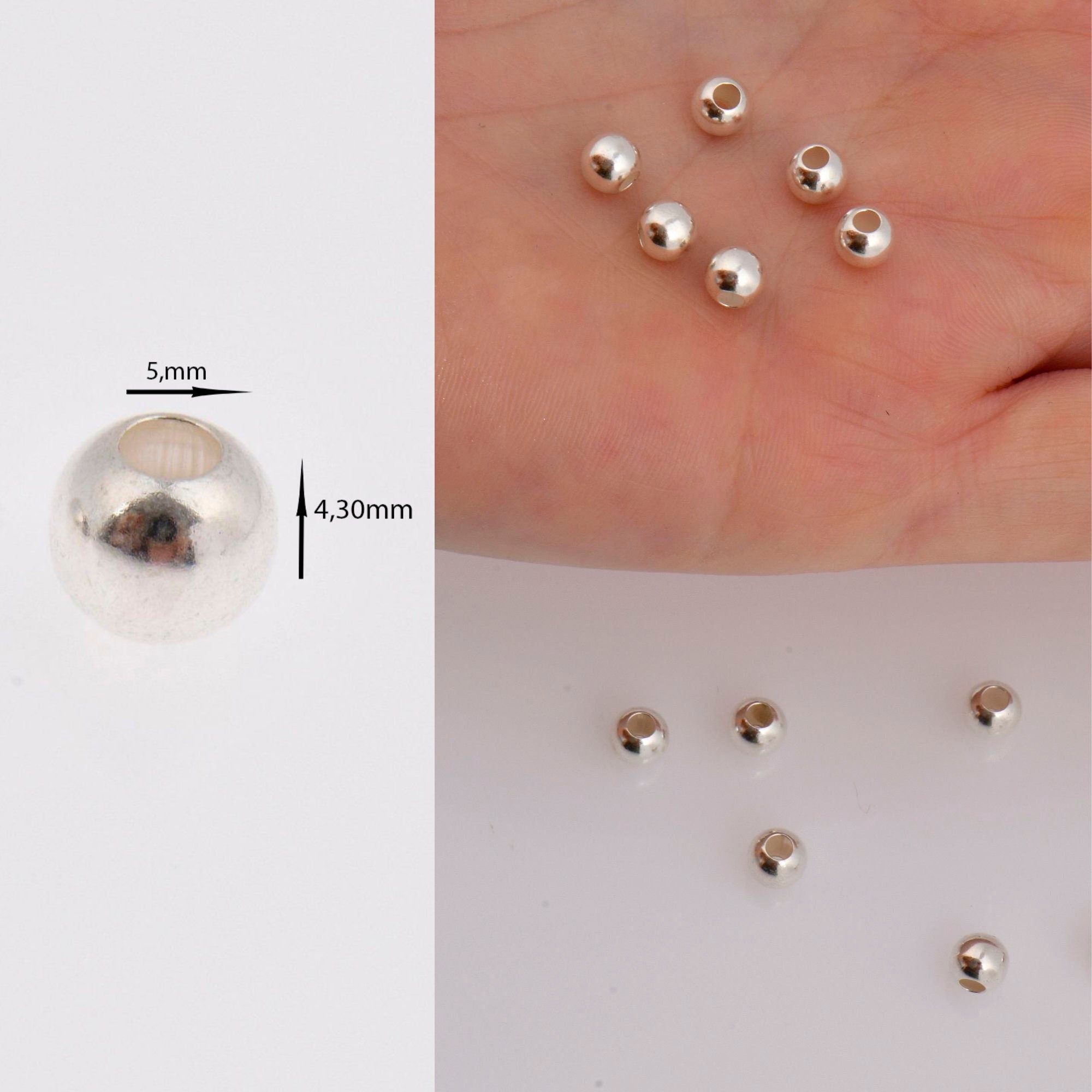 925 Sterling Silver 5mm Round Beads, Smooth Seamless Round Beads, Round Shape Beads, Seperator Beads, Jewelry Crafting Supplies, M3F