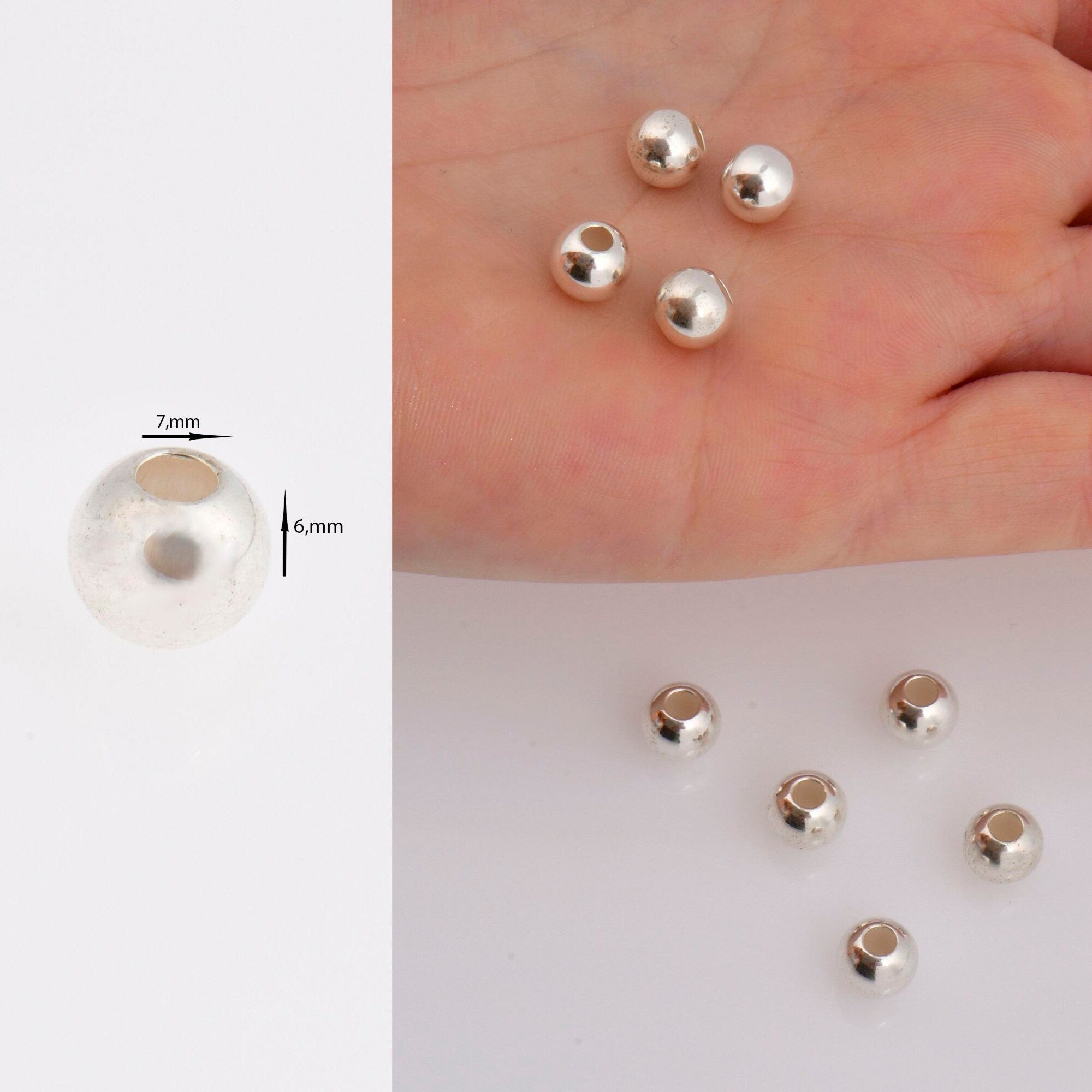 925 Sterling Silver 7mm Round Beads, Smooth Seamless Round Beads, Round Shape Beads, Seperator Beads, Jewelry Crafting Supplies, M3H